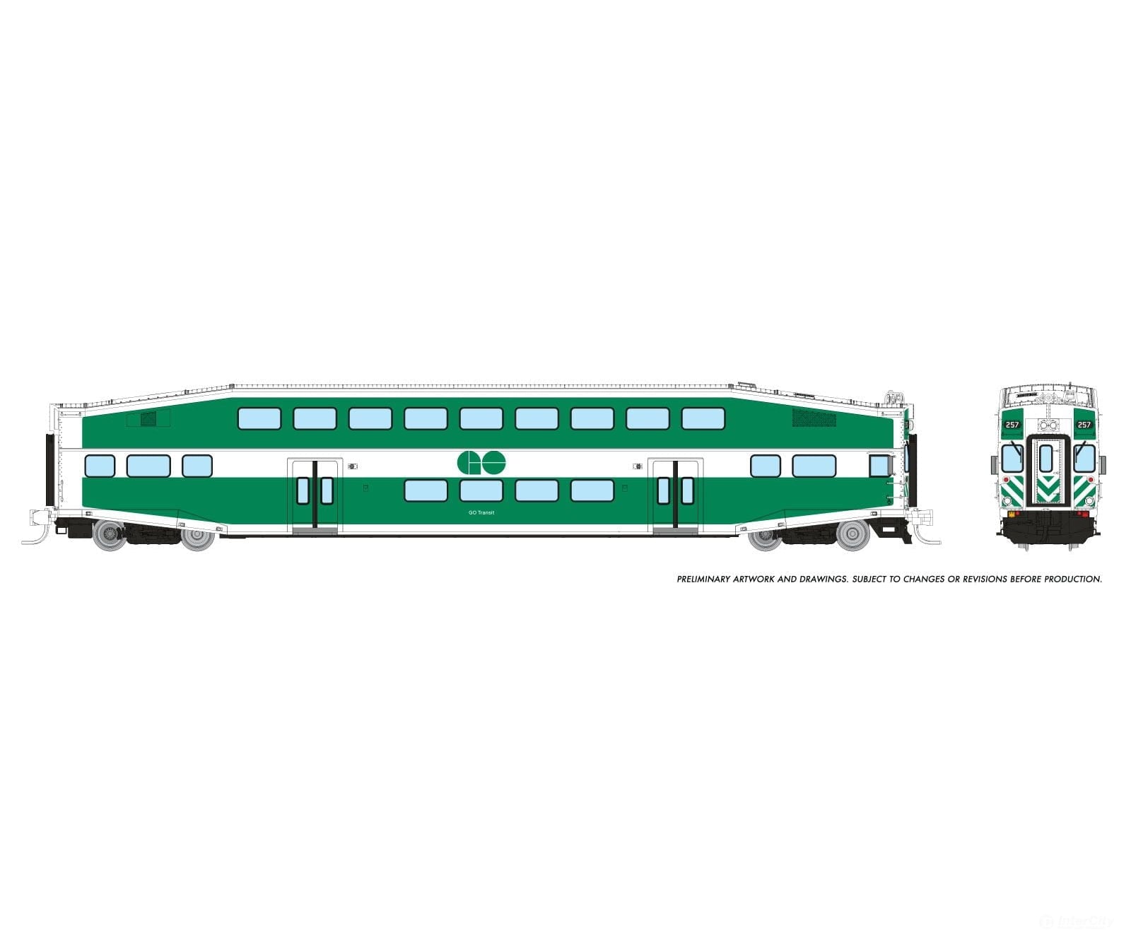Rapido 546016 N Bilevel Commuter Car: Go/Metrolinx: Set #1 (Cab: 255 Coaches: 2808 2844) Passenger