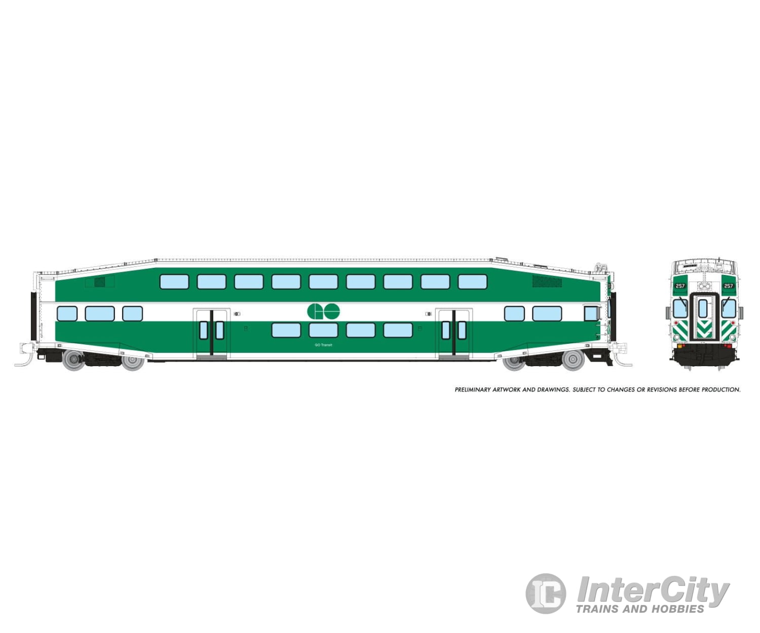 Rapido 546016 N Bilevel Commuter Car: Go/Metrolinx: Set #1 (Cab: 255 Coaches: 2808 2844) Passenger