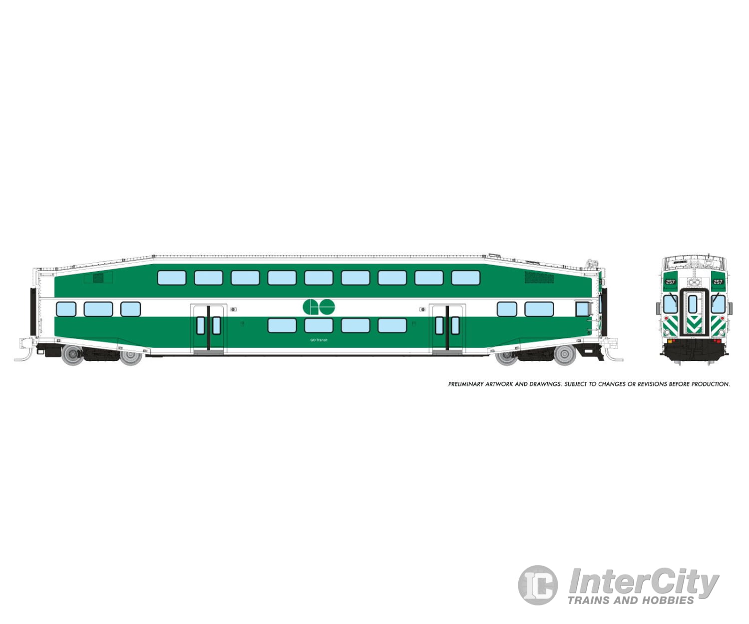 Rapido 546017 N Bilevel Commuter Car: Go/Metrolinx: Set #2 (Cab: 257 Coaches: 2838 2857) Passenger