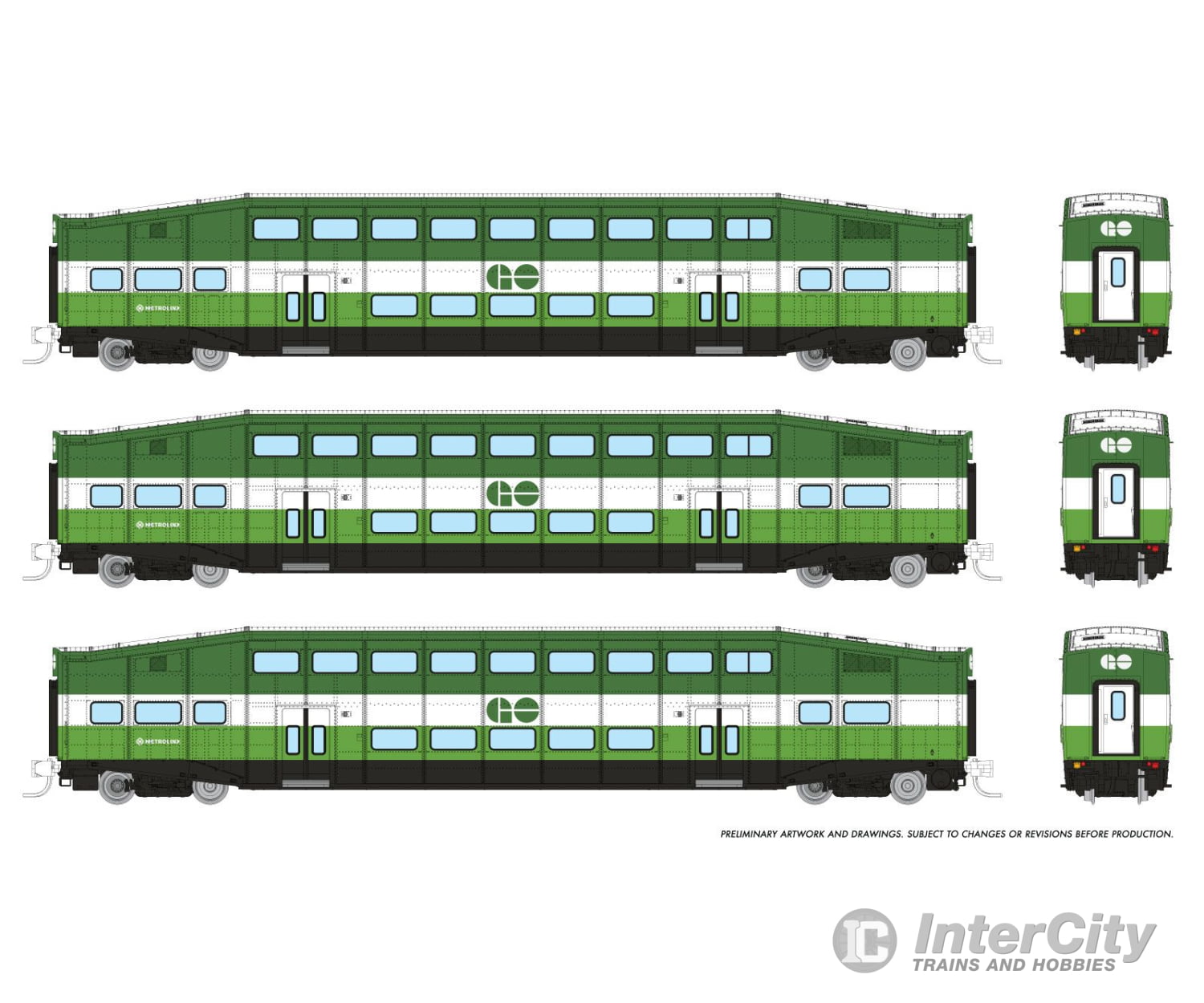 Rapido 546018 N Bilevel Commuter Car: Go/Metrolinx: Set #3 (Coaches: 2002 2065 2079) Passenger Cars