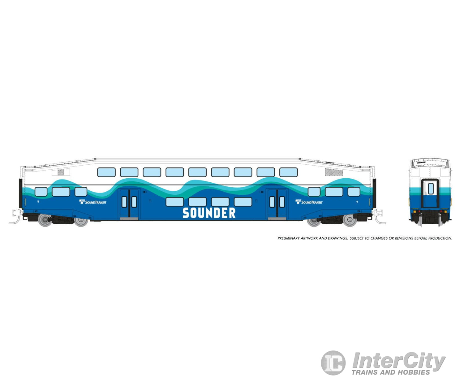 Rapido 546022 N Bilevel Commuter Car: Sounder: Set #1 (Cab: 302 Coaches: 404 410) Passenger Cars