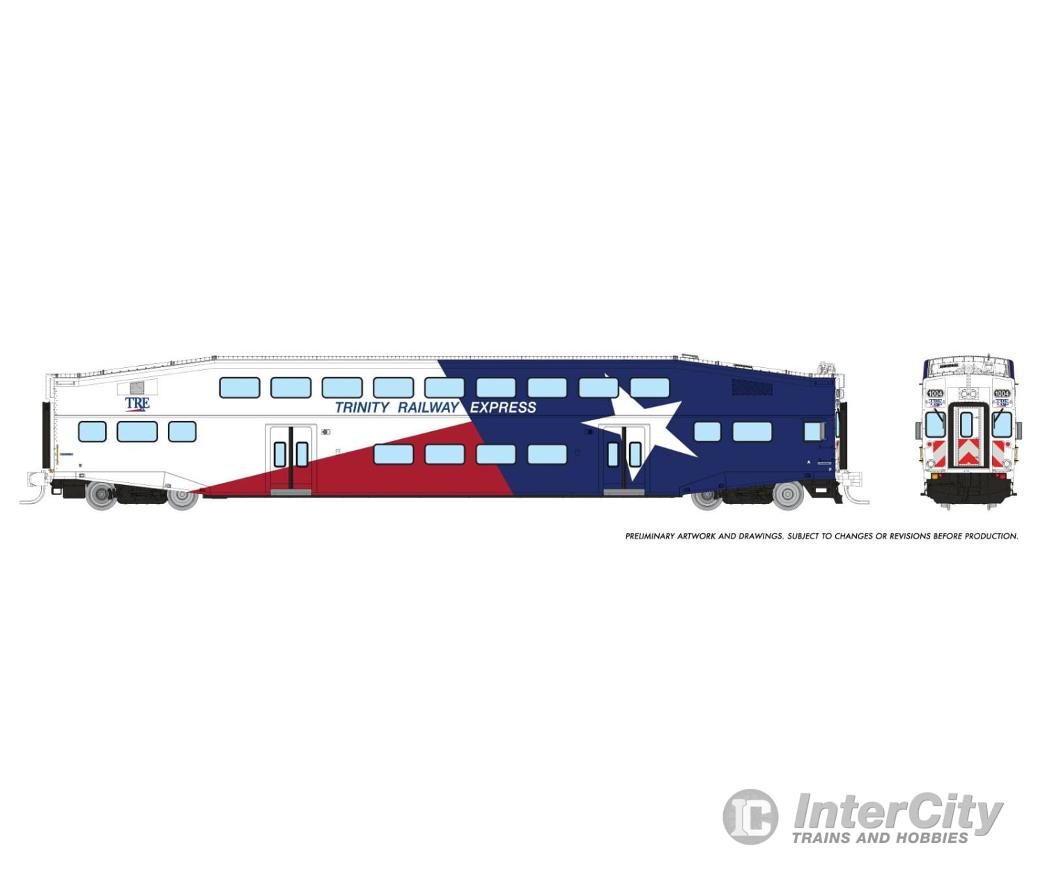 Rapido 546025 N Bilevel Commuter Car: Trinity Rail Express: Set #1 (Cab: 1004 Coaches: 1060 1063)