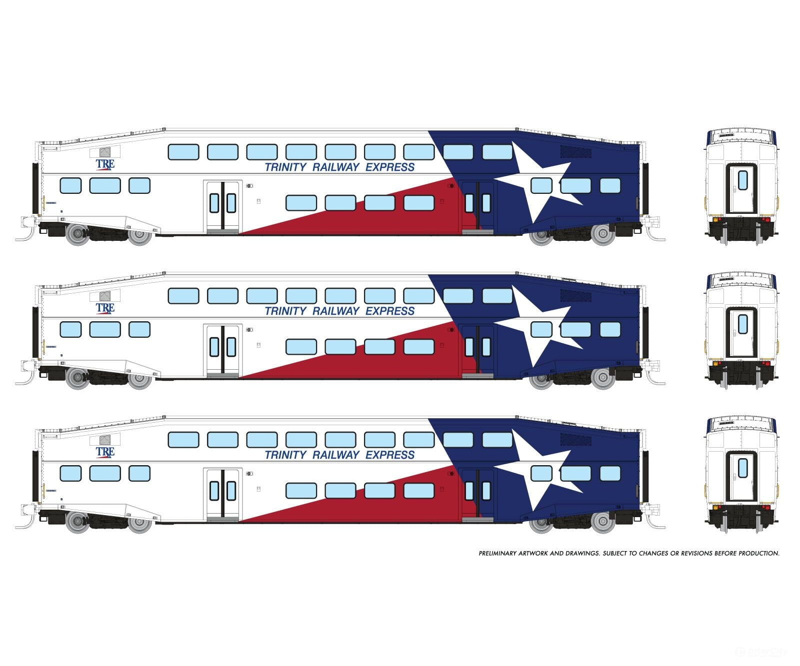 Rapido 546027 N Bilevel Commuter Car: Trinity Rail Express: Set #3 (Coaches: 1050 1053 1058)