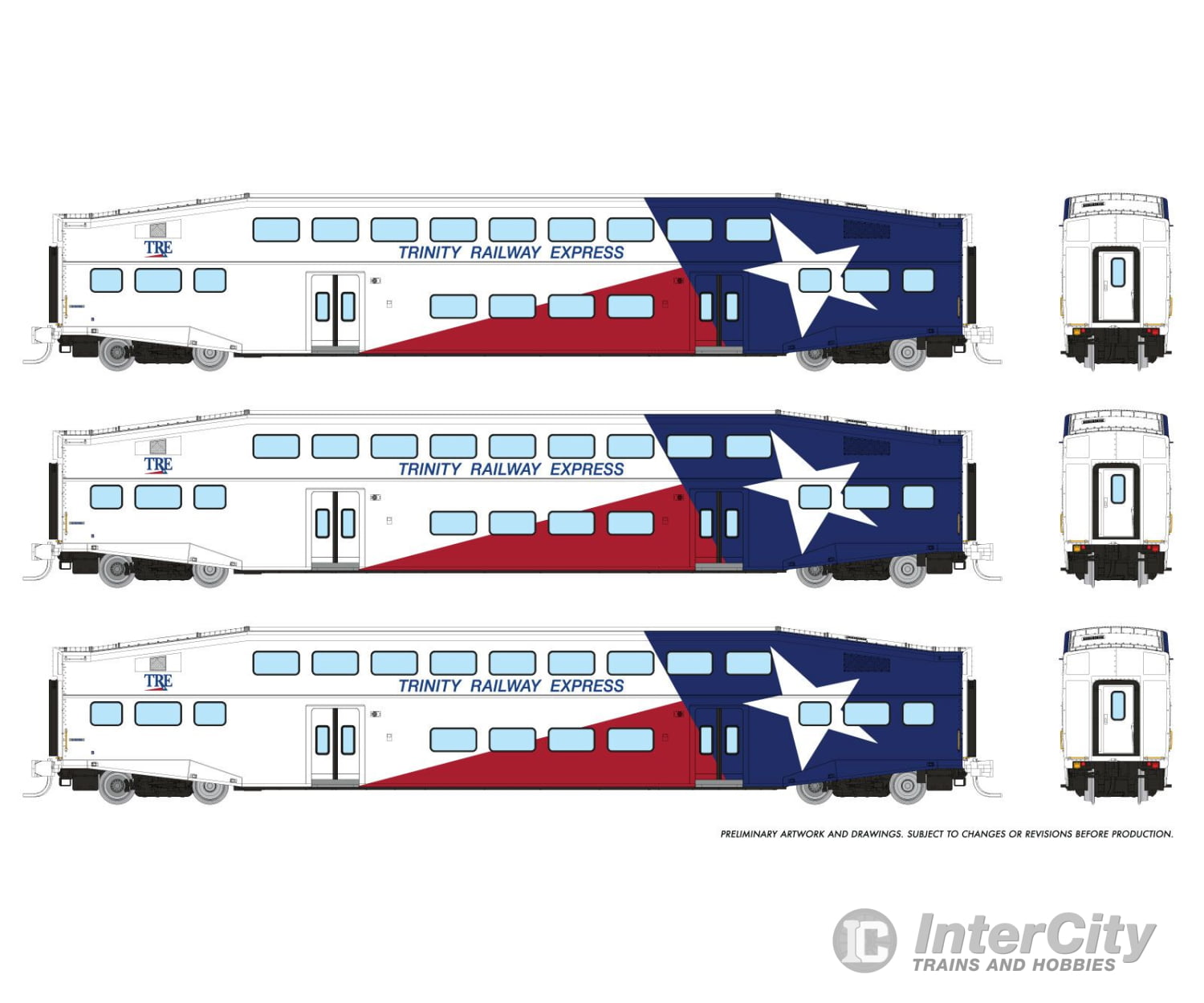 Rapido 546027 N Bilevel Commuter Car: Trinity Rail Express: Set #3 (Coaches: 1050 1053 1058)