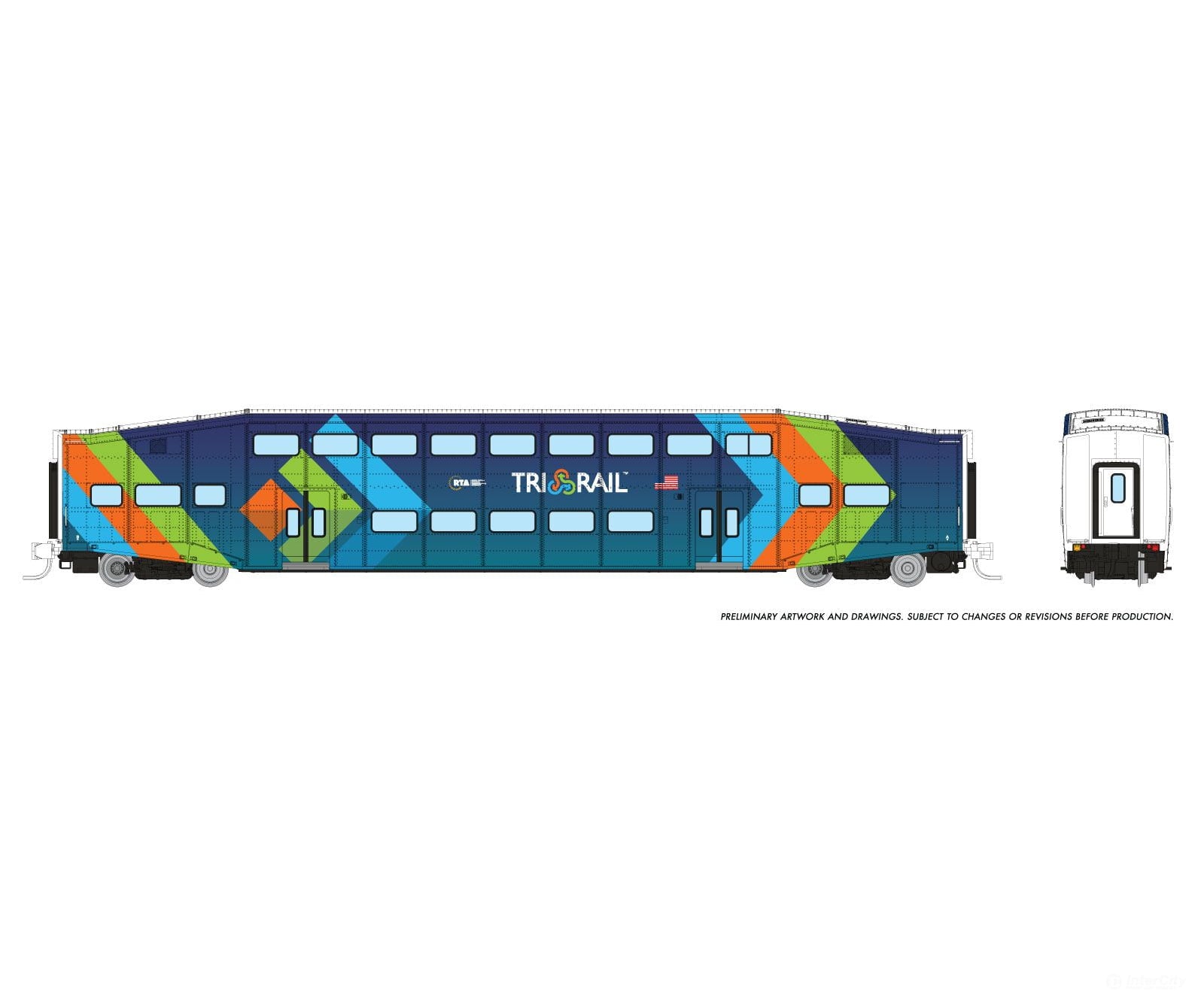 Rapido 546030A N Bilevel Commuter Car: Trirail - Dark Blue Scheme: Single Coach Passenger Cars