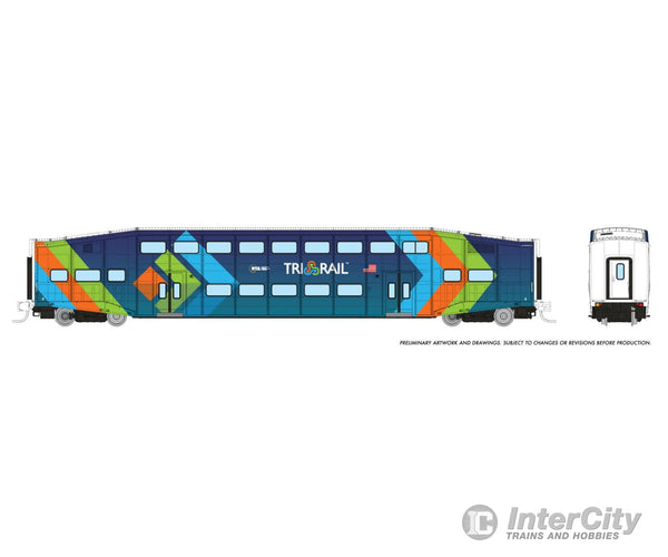 Rapido 546030A N Bilevel Commuter Car: Trirail - Dark Blue Scheme: Single Coach Passenger Cars