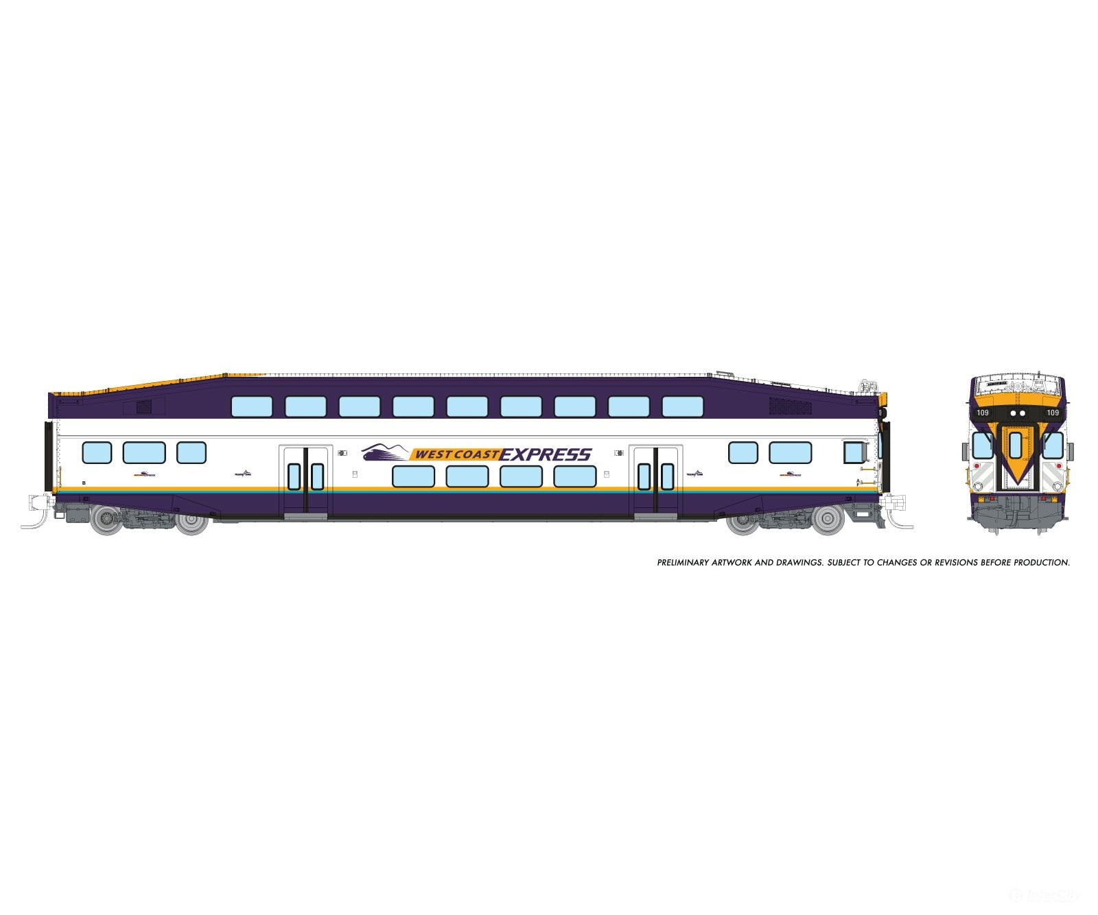 Rapido 546032 N Bilevel Commuter Car: West Coast Express: Set #2 (Cab: 109 Coaches: 301 305)