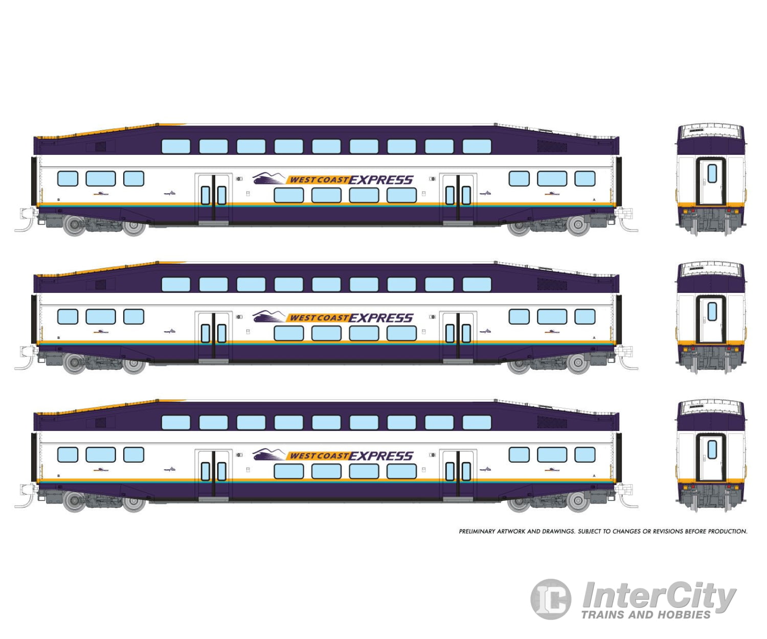 Rapido 546033 N Bilevel Commuter Car: West Coast Express: Set #3 (Coaches: 302 303 307) Passenger