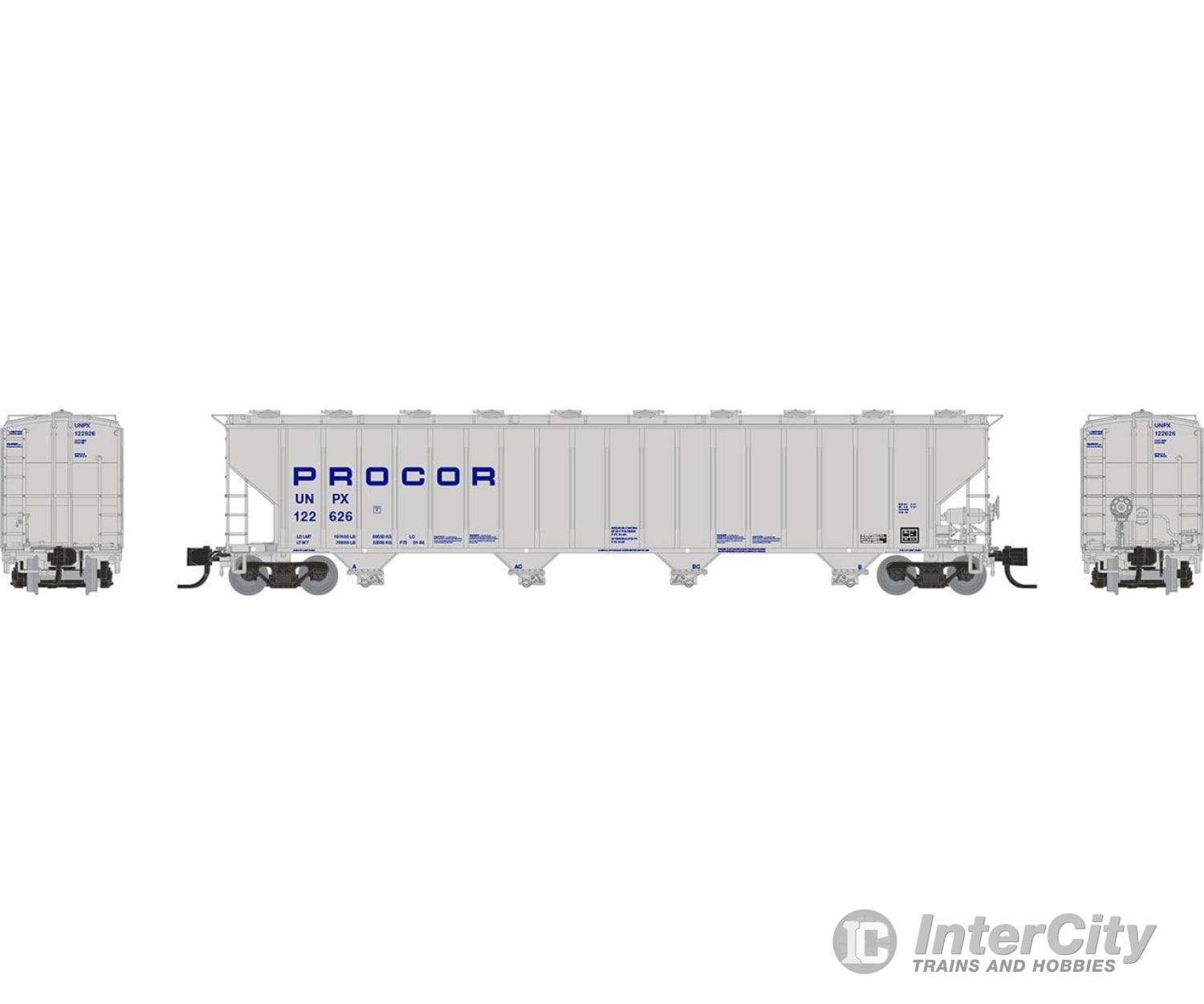 Rapido 560002 N Procor 5820 Covered Hopper: Unpx - Blue Solid: 6-Pack