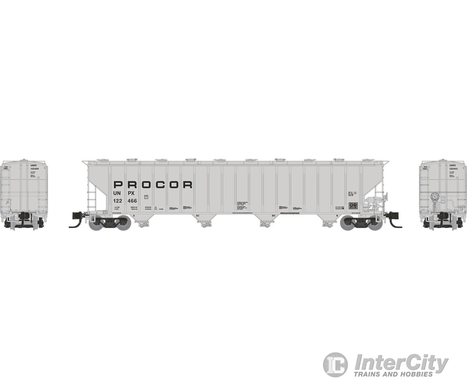 Rapido 560006 N Procor 5820 Covered Hopper: Unpx - Mid Black Solid: 6-Pack