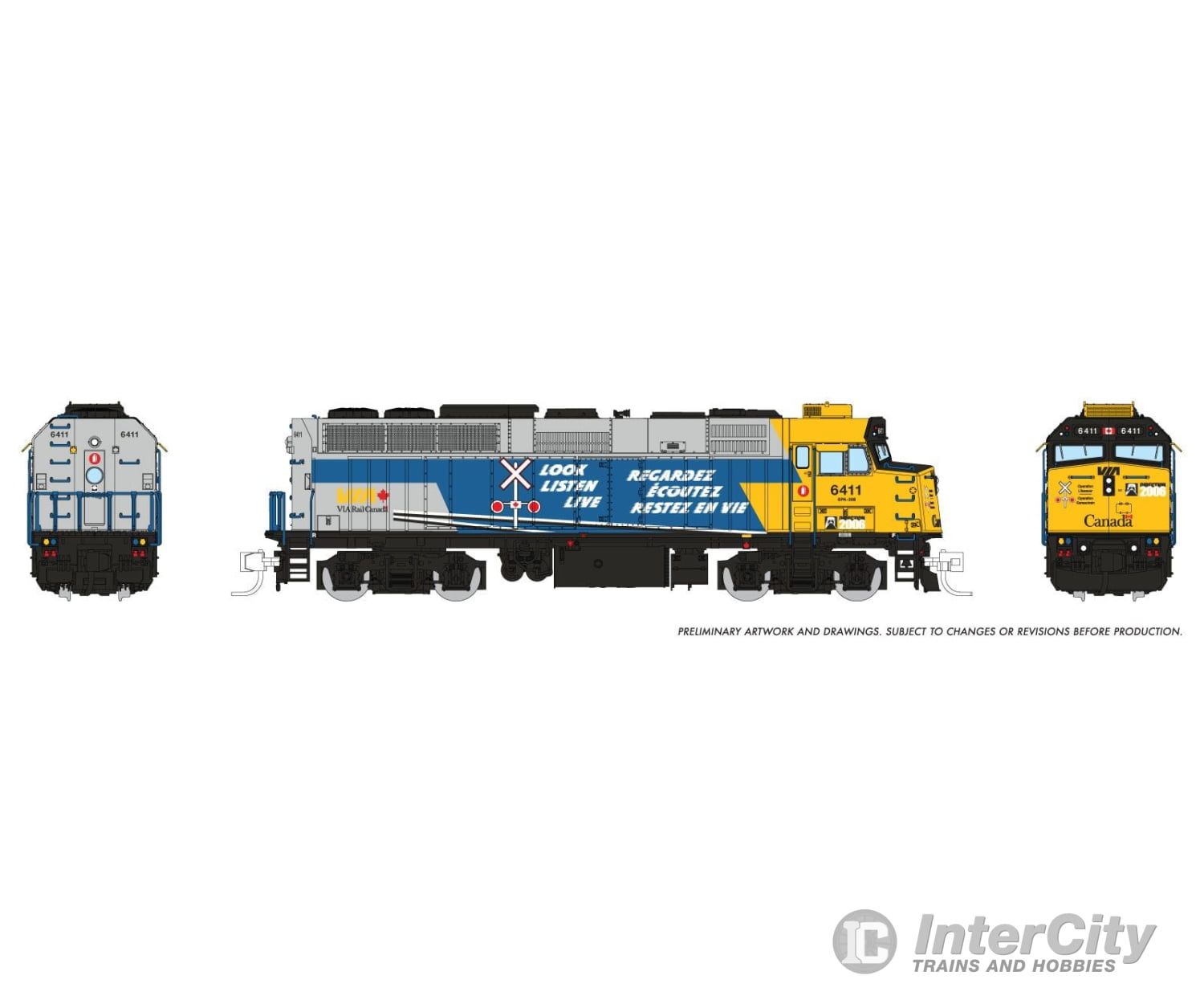 Rapido 580016 N F40PH-2D (DC/Silent): VIA Rail - Operation Lifesaver: #6411 Locomotives