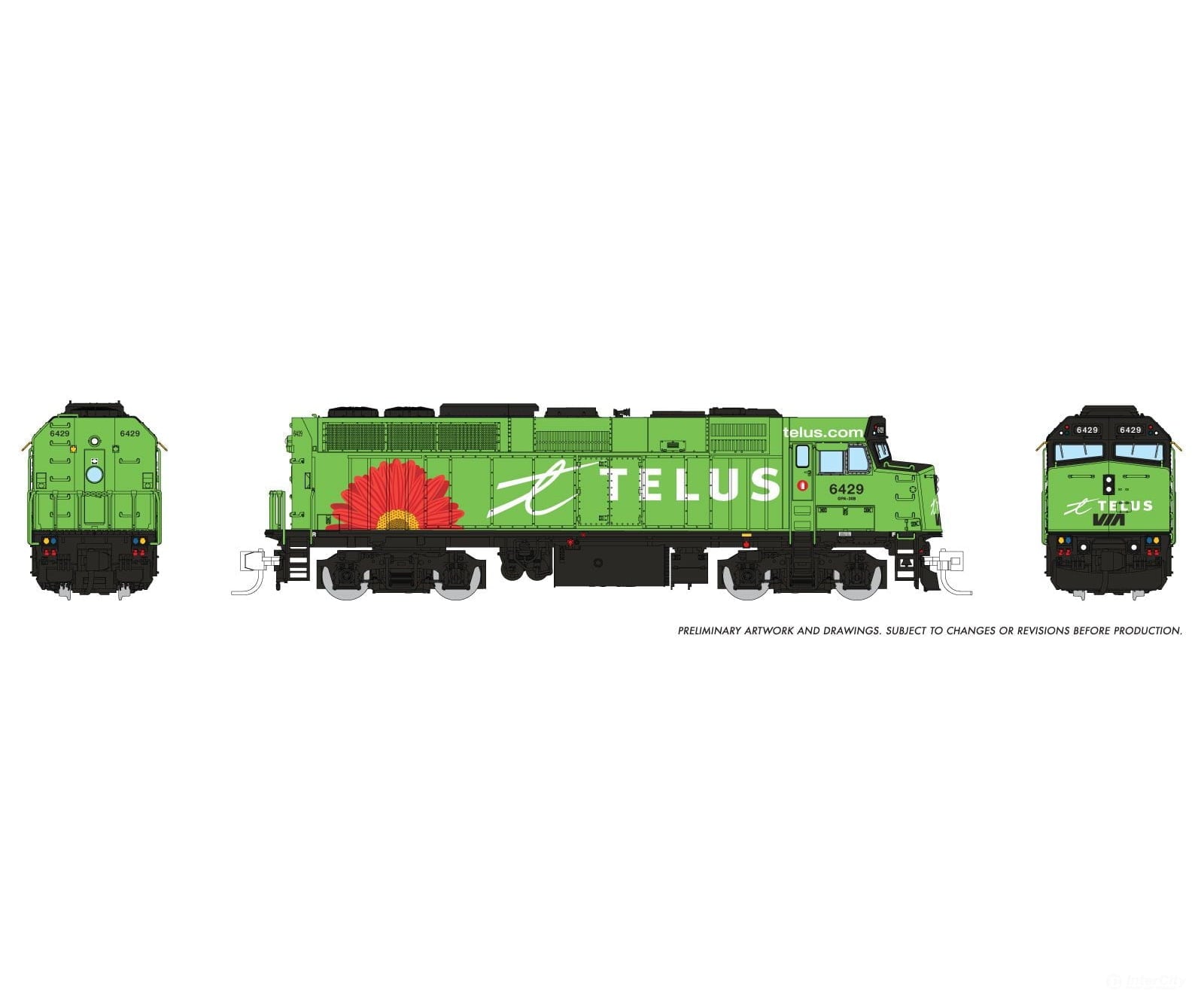 Rapido 580517 N F40PH-2D (DC/DCC/Sound): VIA Rail - Telus Scheme: #6429 Locomotives