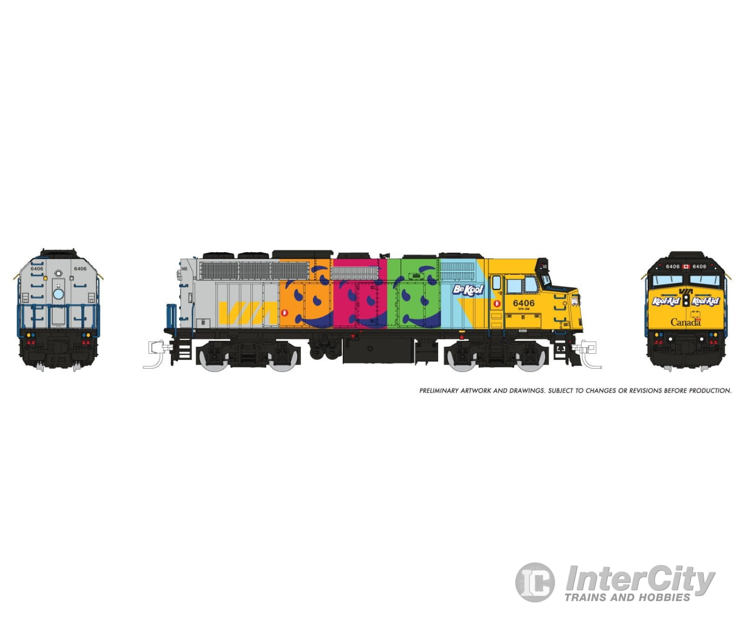 Rapido 580518 N F40PH-2D (DC/DCC/Sound): VIA Rail - Kool Aid: #6406 Locomotives