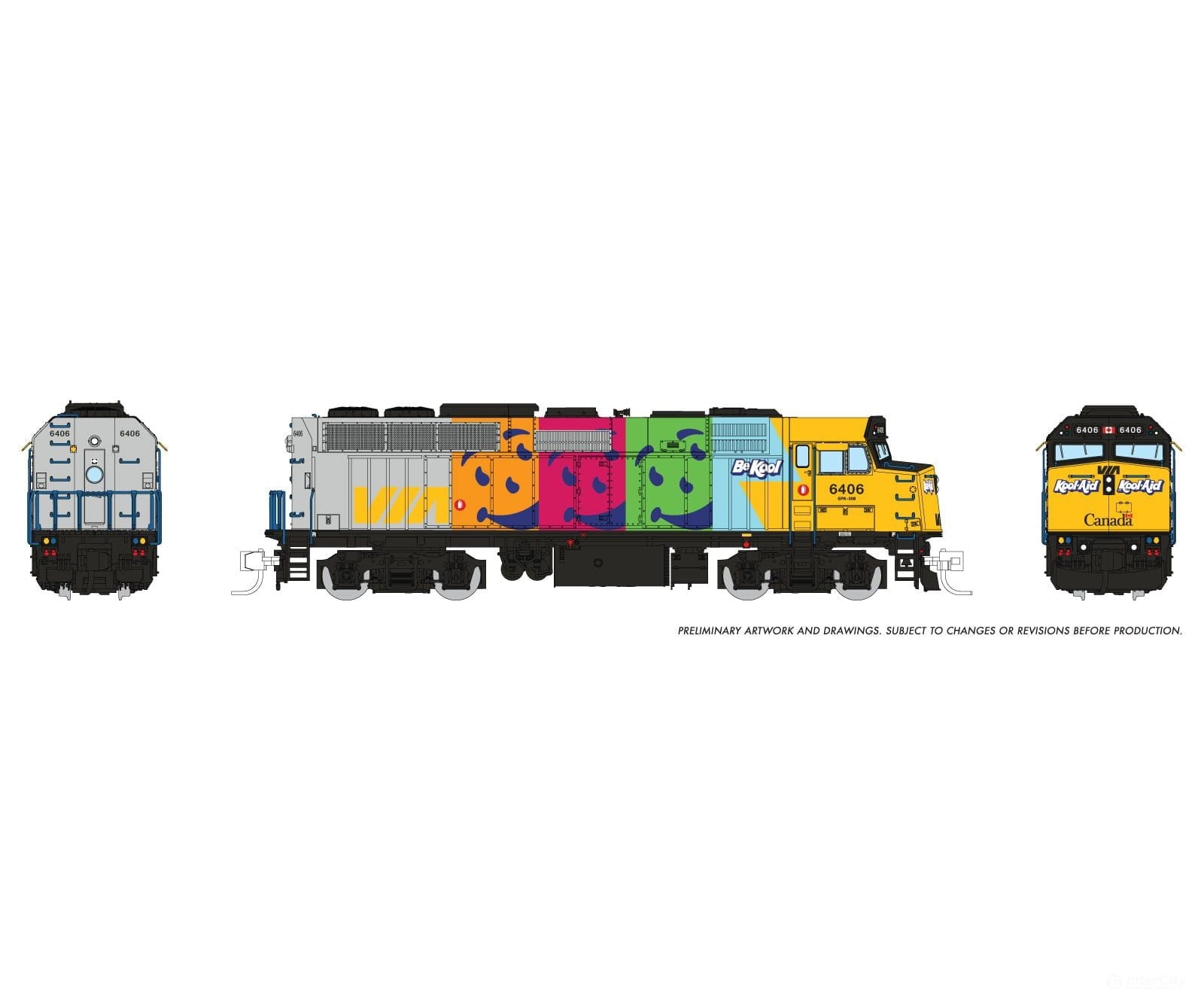 Rapido 580518 N F40PH-2D (DC/DCC/Sound): VIA Rail - Kool Aid: #6406 Locomotives