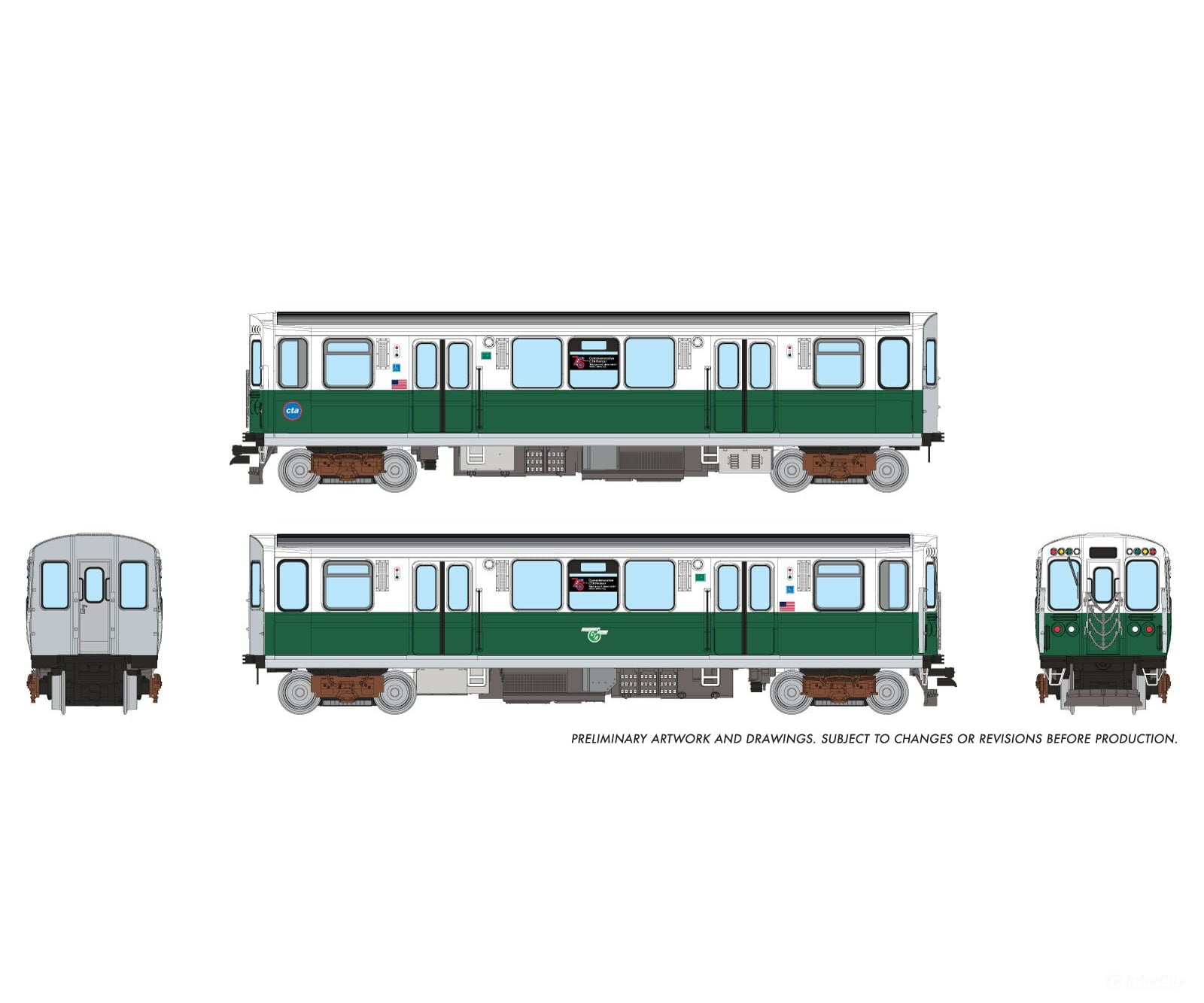 Rapido 588508 N CTA 2600-series L 2-Car Pair (DC/DCC/Sound): 75th Anniversary White/Green Scheme