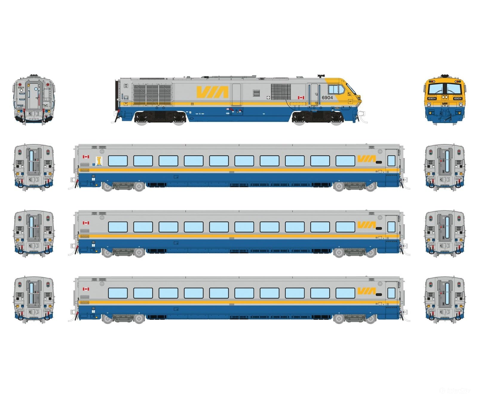 Rapido 9128501 N LRC Trainset (DC/DCC/Sound): VIA Rail: Set #1 (#6917 + VIA 1 Coach + 2 Coaches) Locomotives