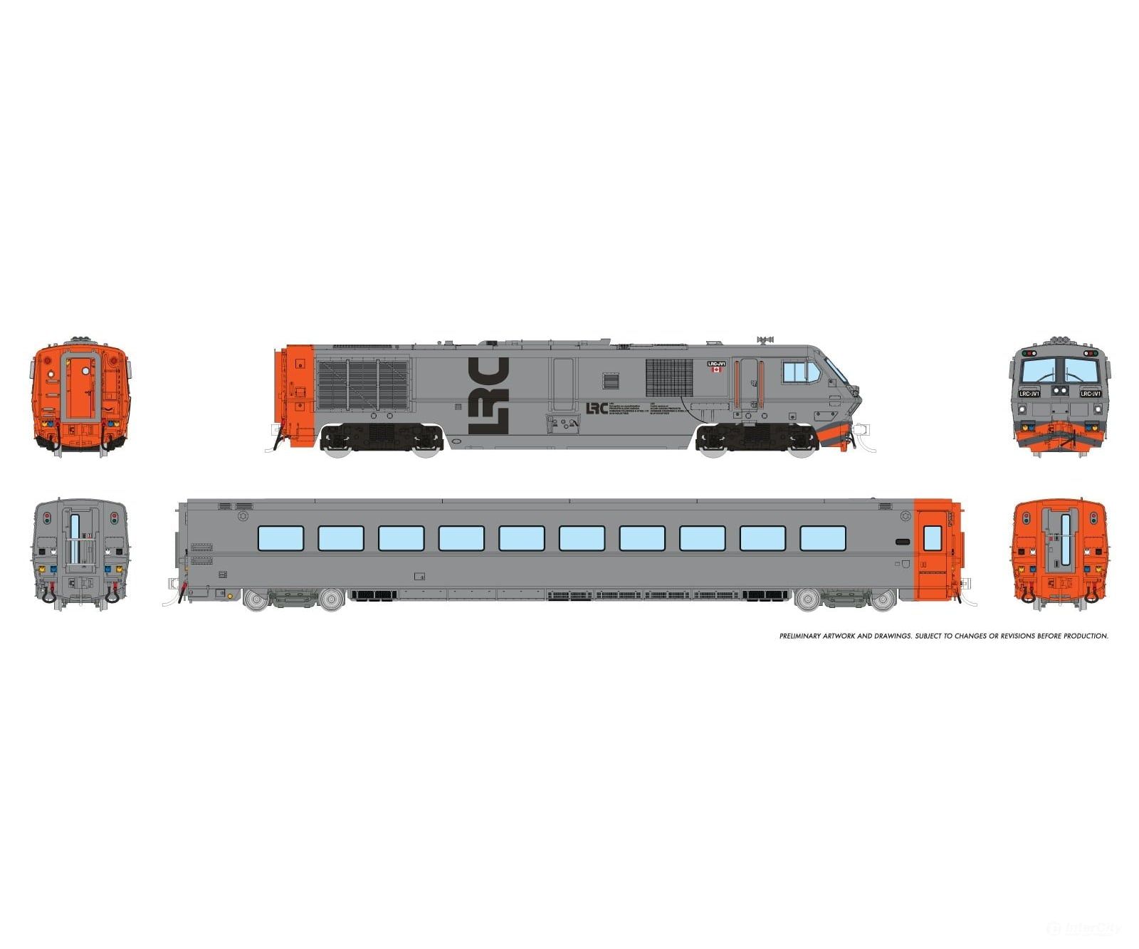 Rapido 9128503 N LRC Trainset (DC/DCC/Sound): MLW/Dofasco Demo: Set (LRC-JV1 + 1 Coach) Locomotives