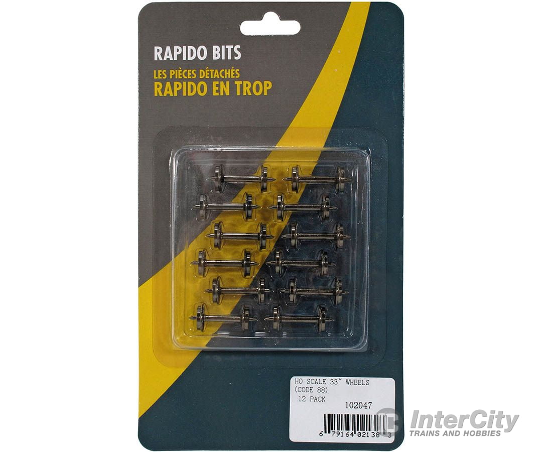 Rapido HO 102047 RP25 Metal Wheelsets Code 88 Tread Insulated One Side 1.015’’ Axle Length - 33’’ Diameter pkg(12)