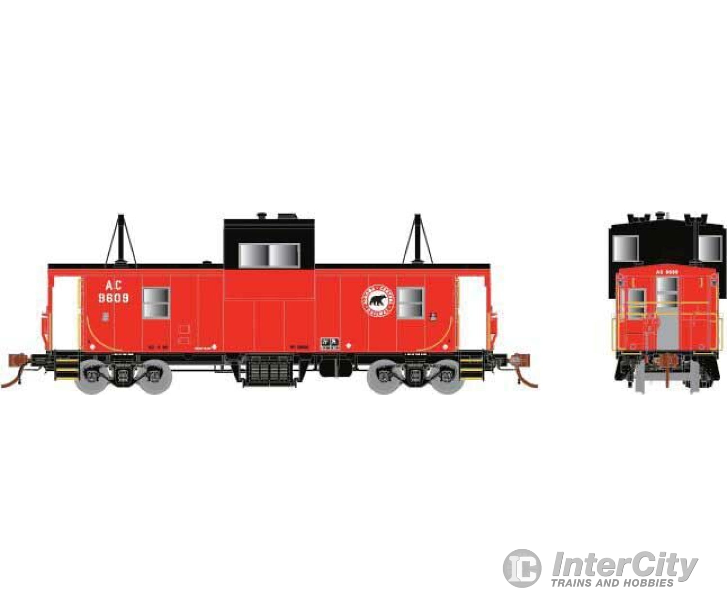 Rapido Ho 110137 Cp Angus Shops Caboose - Ready To Run -- Algoma Central 9607 (Red Black White Bear