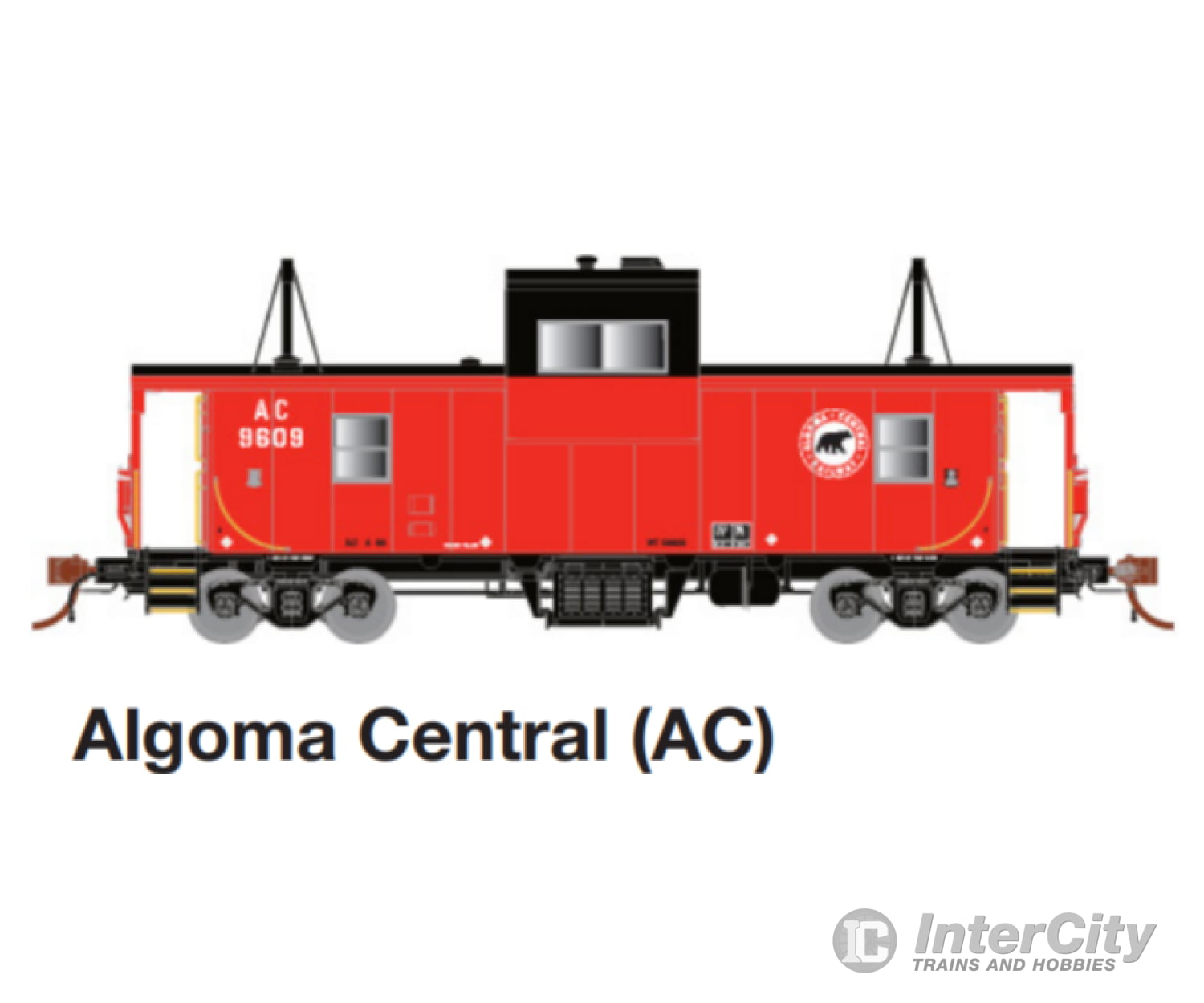 Rapido Ho 110137 Cp Angus Shops Caboose - Ready To Run -- Algoma Central 9607 (Red Black White Bear