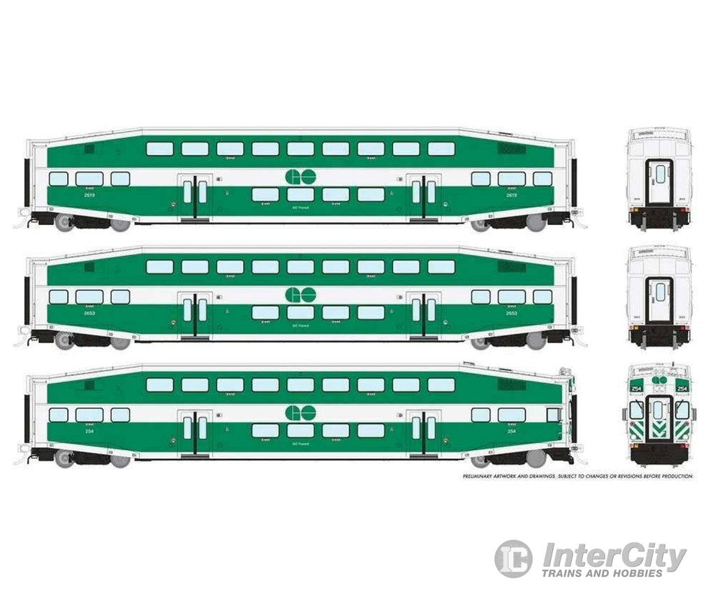 Rapido Ho 146036 Bi-Level Commuter 2 Coach And Cab Car Set - Ready To Run Go Transit #1 #254 2619