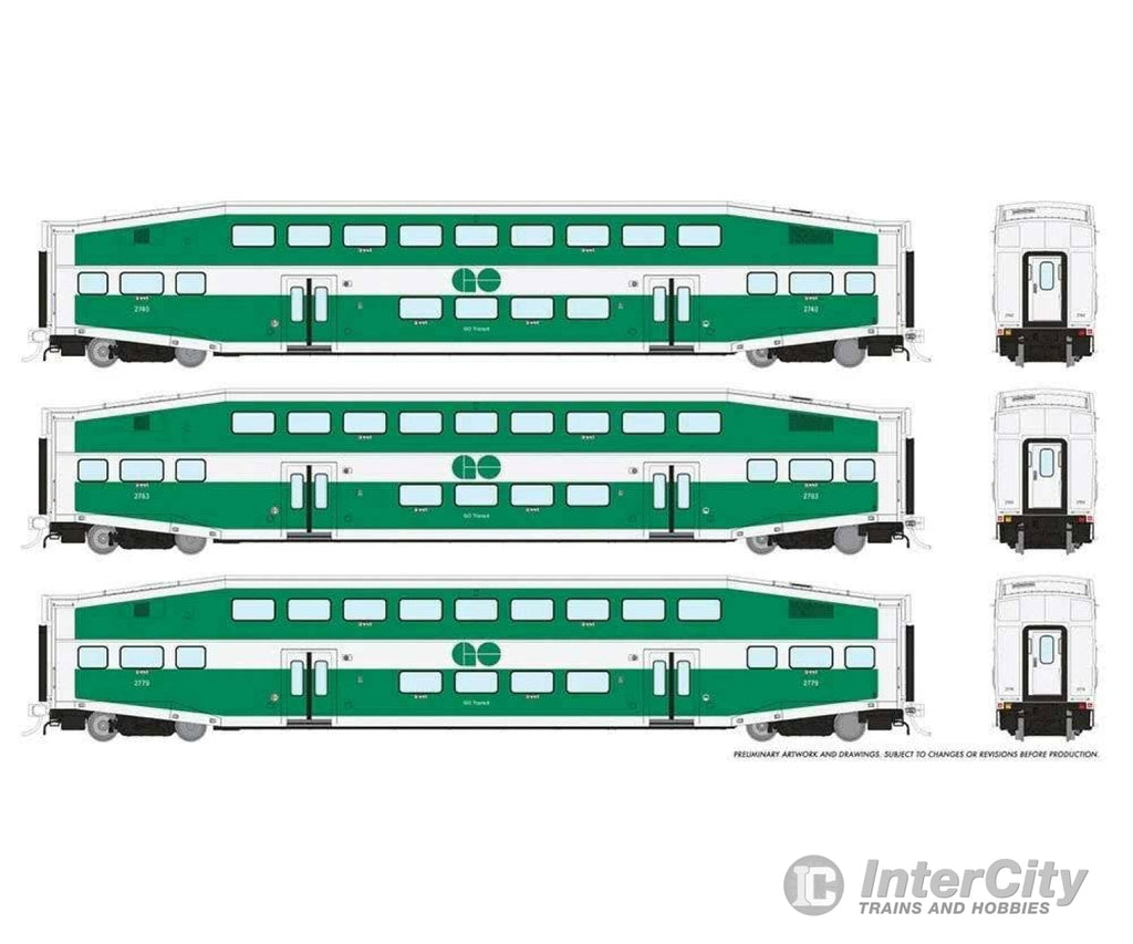 Rapido Ho 146038 Bi-Level Commuter 3-Coach Set - Ready To Run Go Transit #3 #2740 2763 2779 (Late