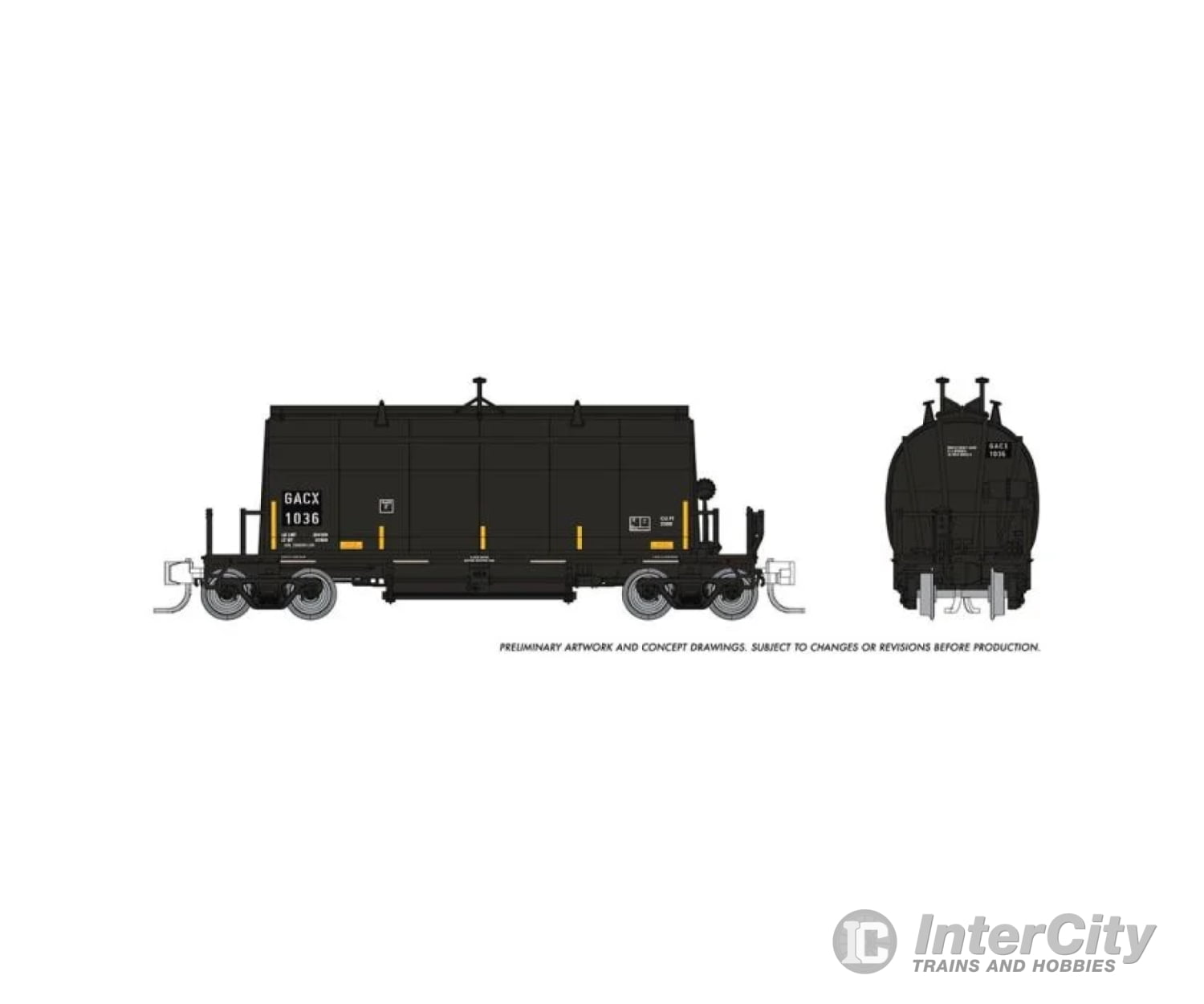 Rapido N 543010 Long Barrel Ore Hopper: Gacx Black W/Yellow Stripes - Single Car Freight Cars