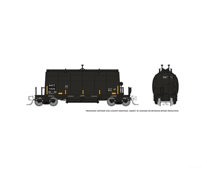 Rapido N 543010 Long Barrel Ore Hopper: Gacx Black W/Yellow Stripes - Single Car Freight Cars