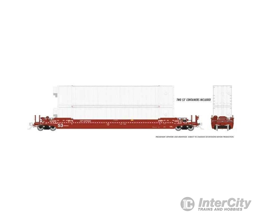 Rapido Trains Ho 401057A Gunderson 53’ Husky Stack Well Car With Containers - Canadian Pacific