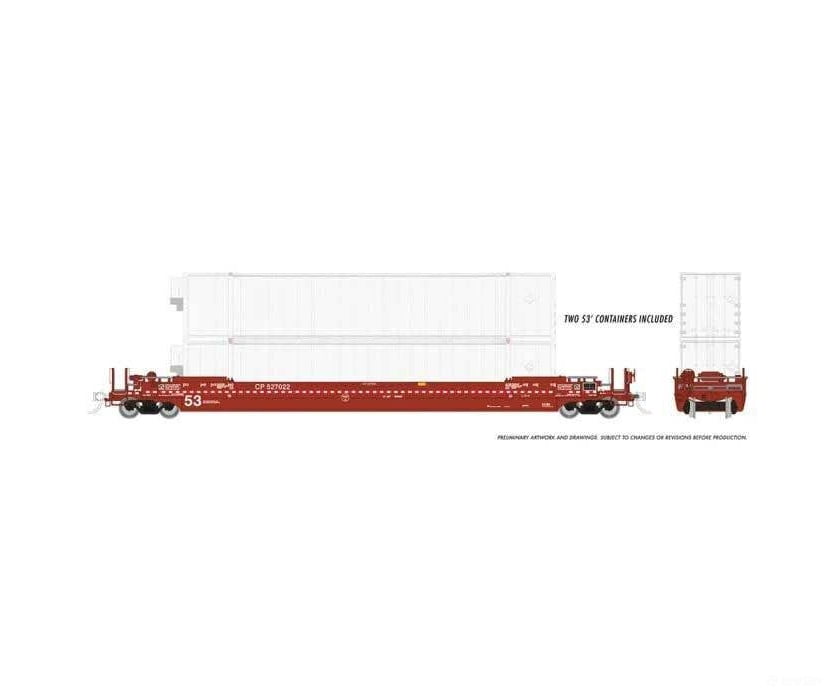 Rapido Trains Ho 401057A Gunderson 53’ Husky Stack Well Car With Containers - Canadian Pacific