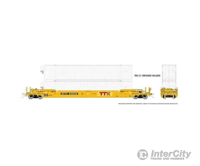 Rapido Trains Ho 401063A Gunderson 53’ Husky Stack Well Car With Containers - Ttx Freight Cars