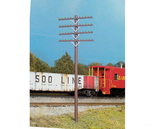 Rix Products 34 Railroad Telephone 4-Arm Poles -- Kit - 12 & 48 Crossarms (Brown) Scenery Details