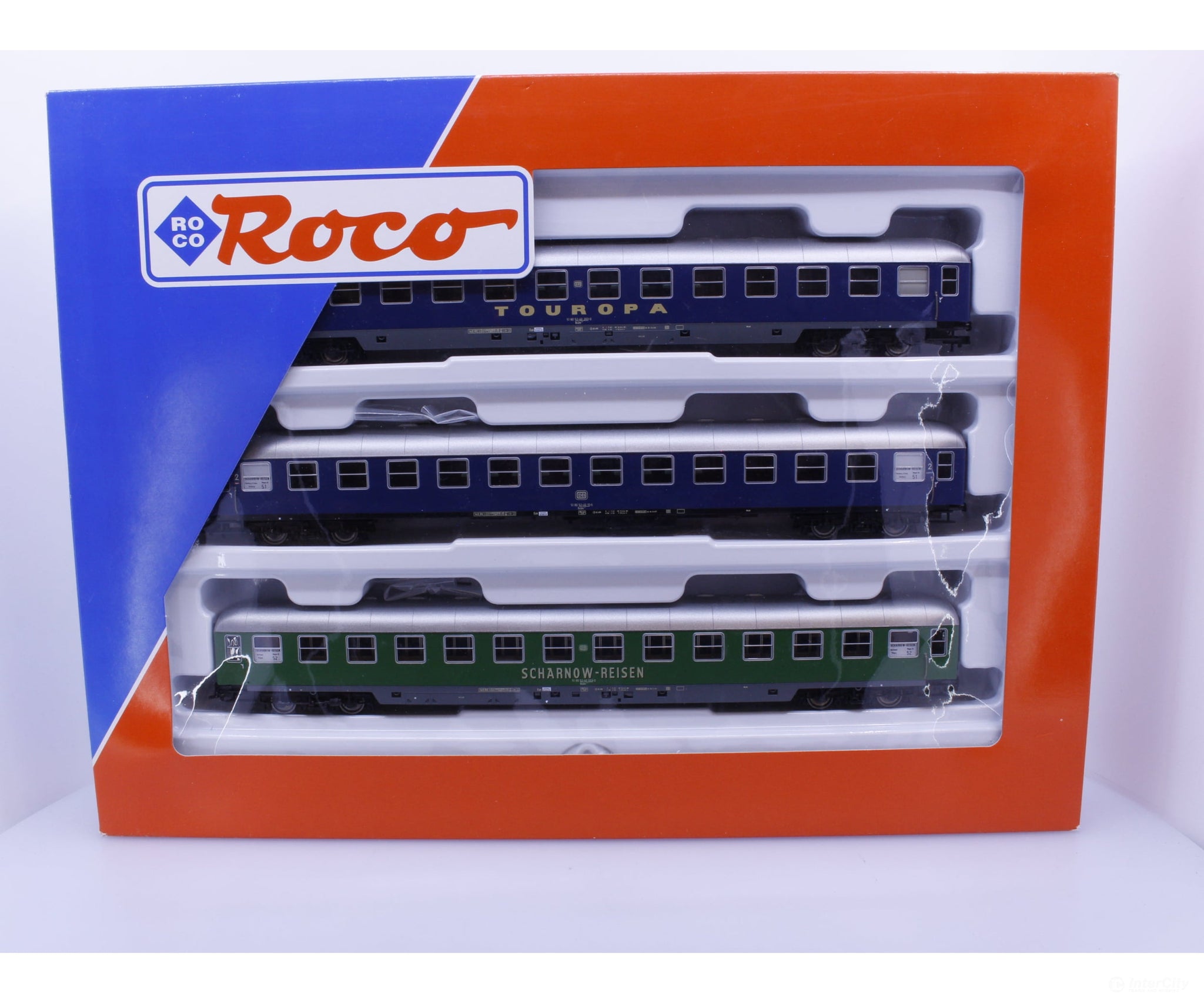 Roco 44098 HO DB Touropa Scharnow-Reisen Passenger Car Set 3 Cars 203-0 111-5 023-2 - European Passenger Cars