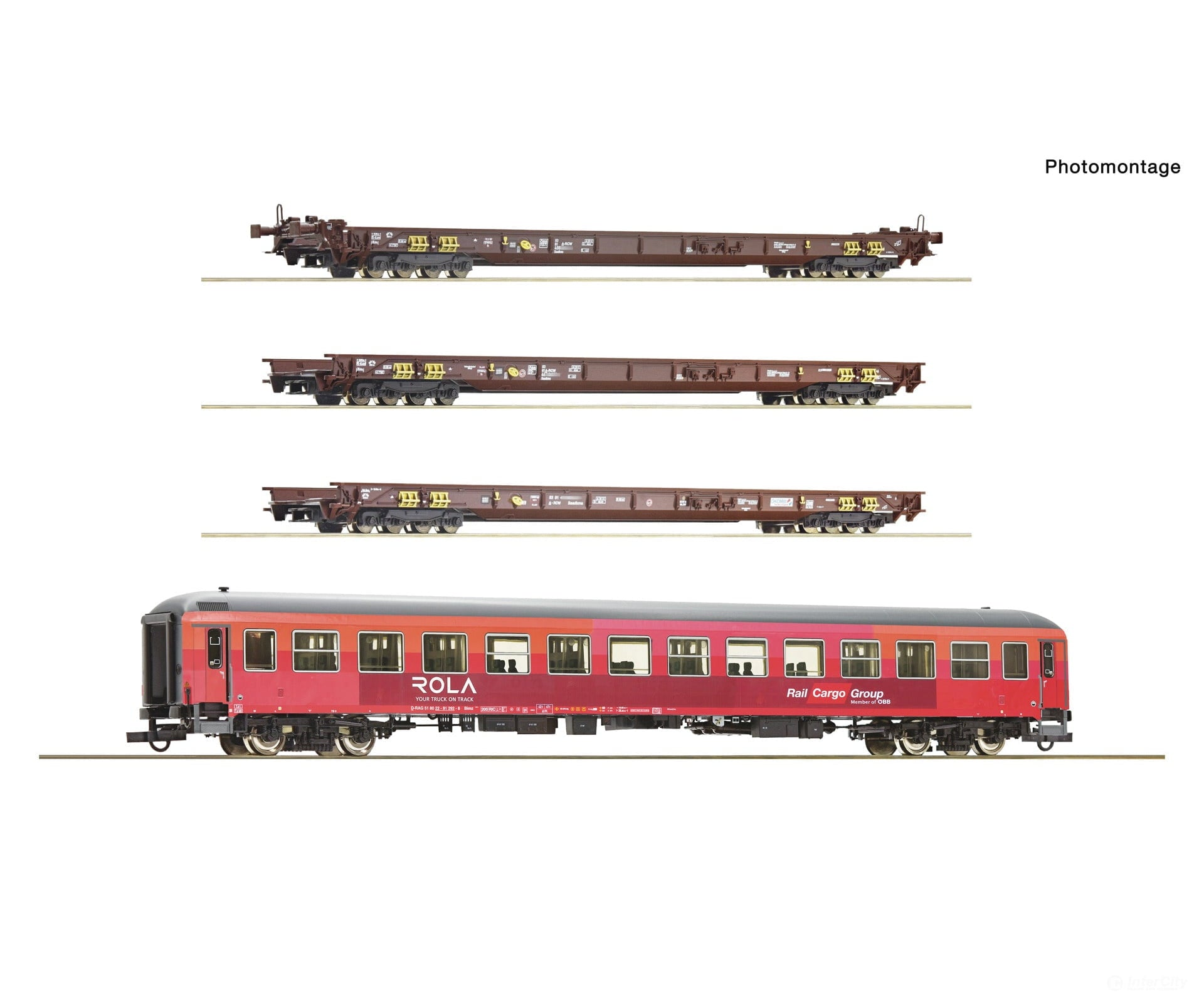 Roco 6600042 HO 4 piece set: Rollende Landstraße (Rolling road) ÖBB European Passenger Cars