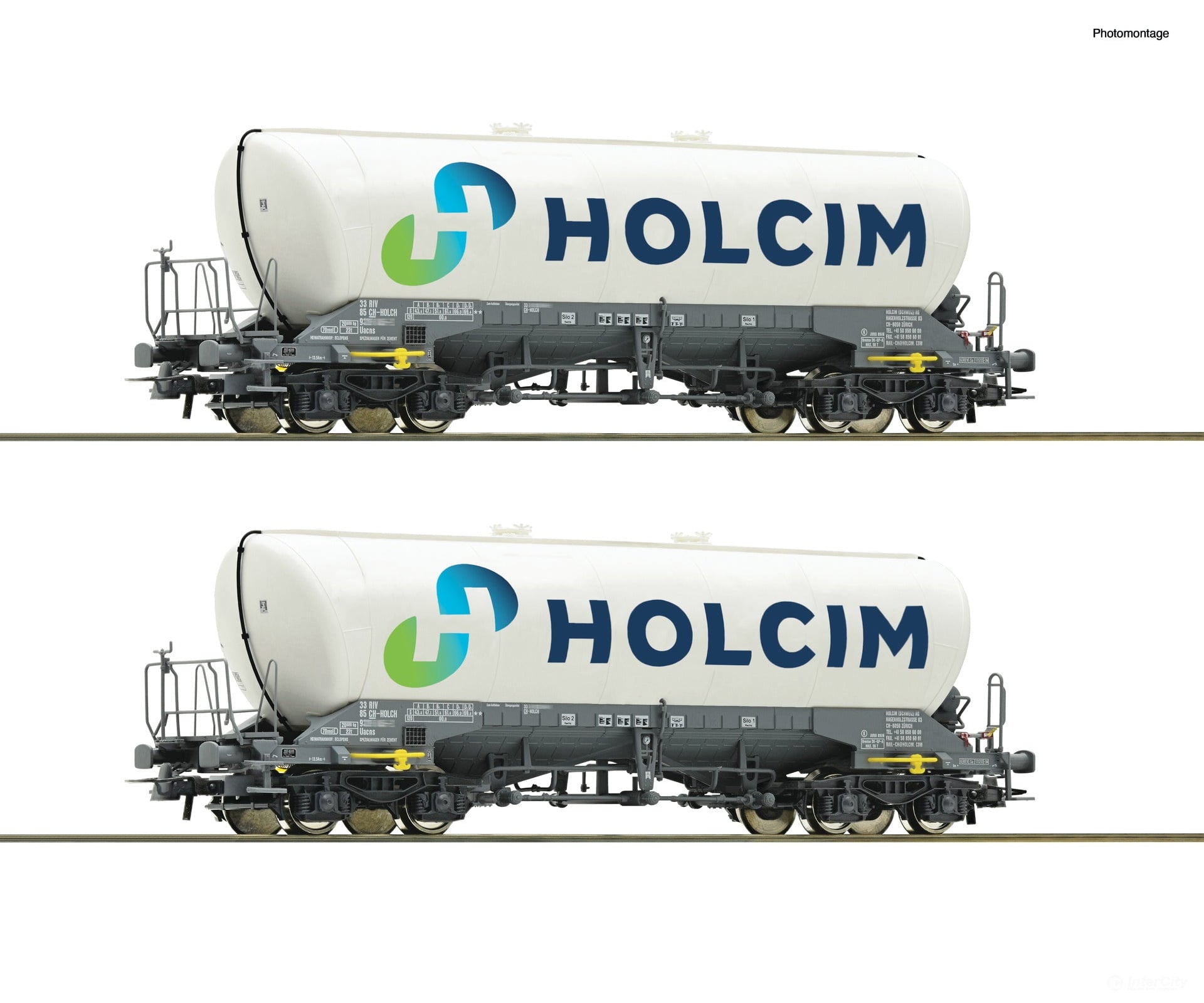 Roco 6600051 Ho 2-Piece Set: Silo Wagon Holcim Era 6 European Freight Cars