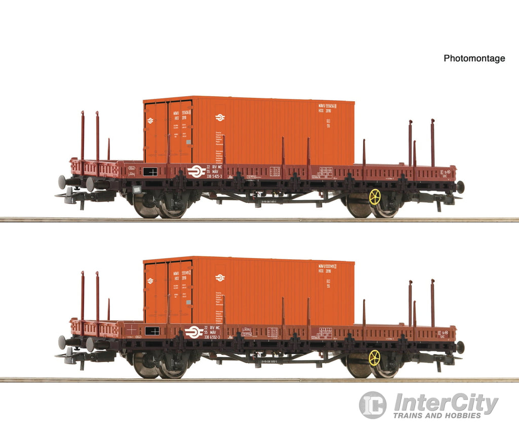 Roco 6600076 Ho 2-Piece Set: Swivel Stake Wagons Mav European Freight Cars