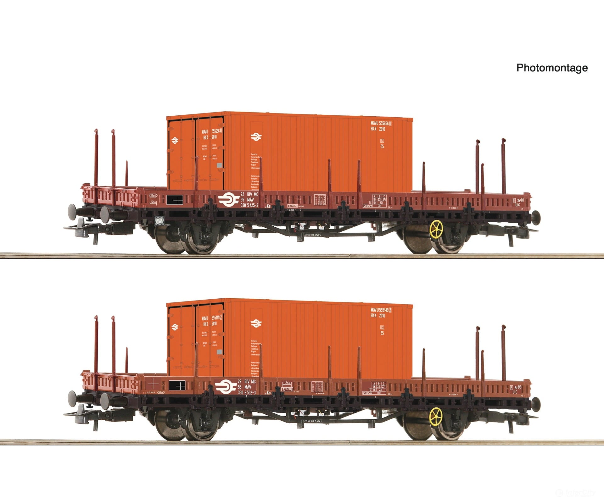 Roco 6600076 Ho 2-Piece Set: Swivel Stake Wagons Mav European Freight Cars