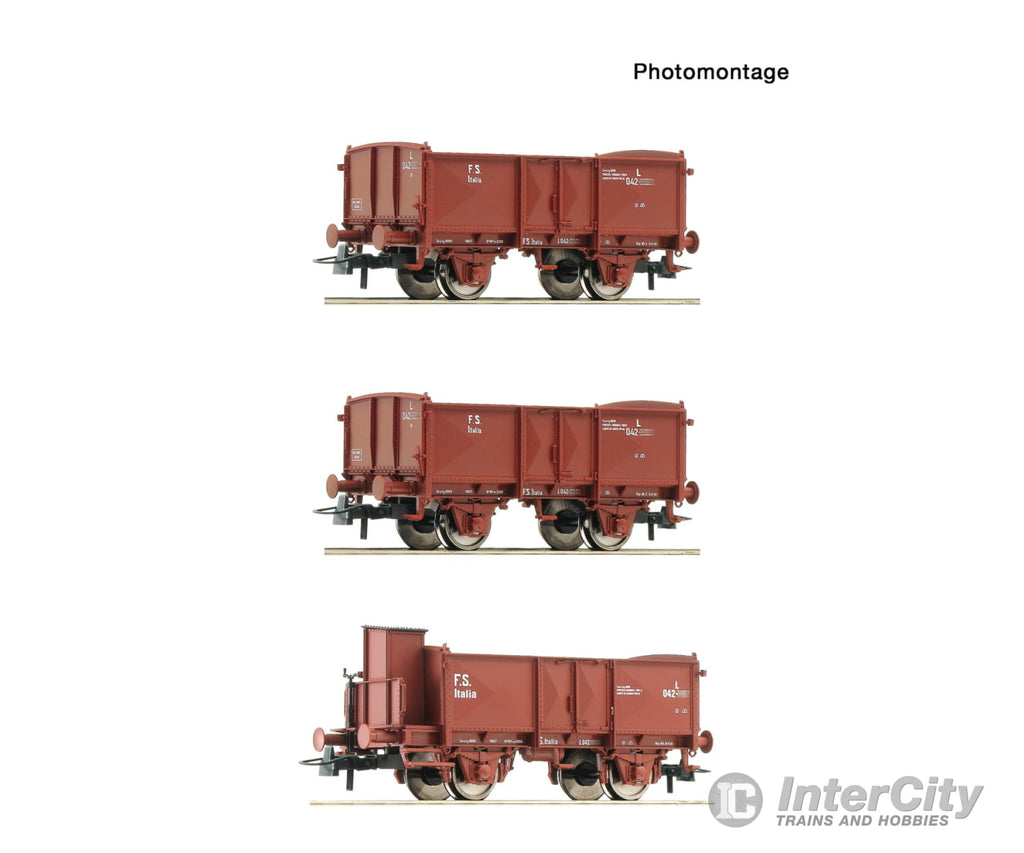 Roco 6600088 Ho 3-Piece Set: Open Goods Wagons Fs European Freight Cars