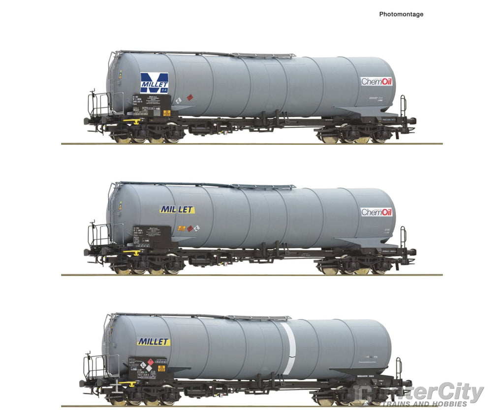 Roco 6600091 Ho 3-Piece Set: Tank Wagons Millet Era 6 European Freight Cars