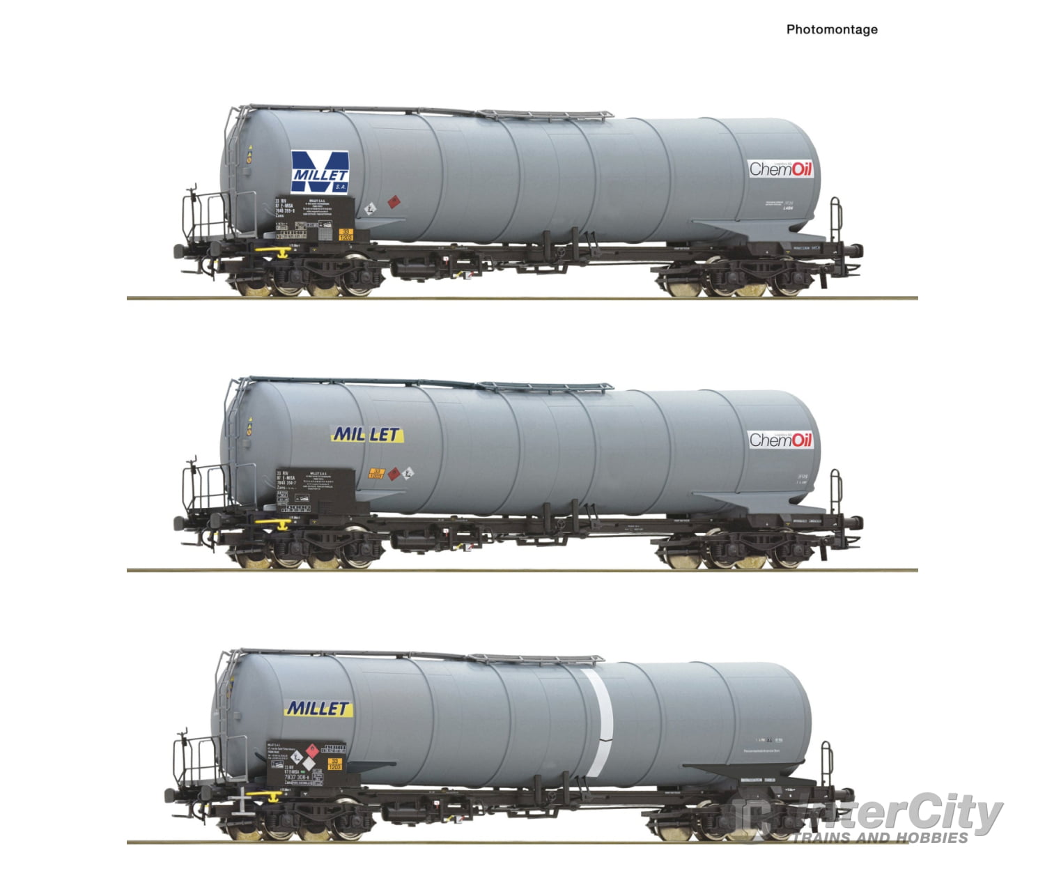 Roco 6600091 Ho 3-Piece Set: Tank Wagons Millet Era 6 European Freight Cars