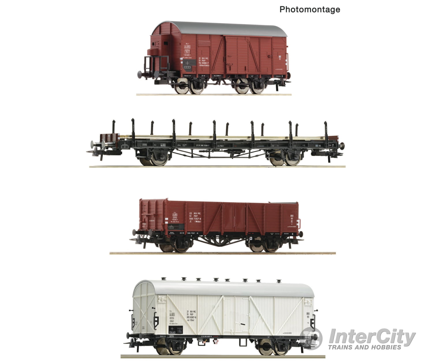 Roco 6600101 Ho 4 Piece Set: Goods Wagons Pkp Era European Freight Cars