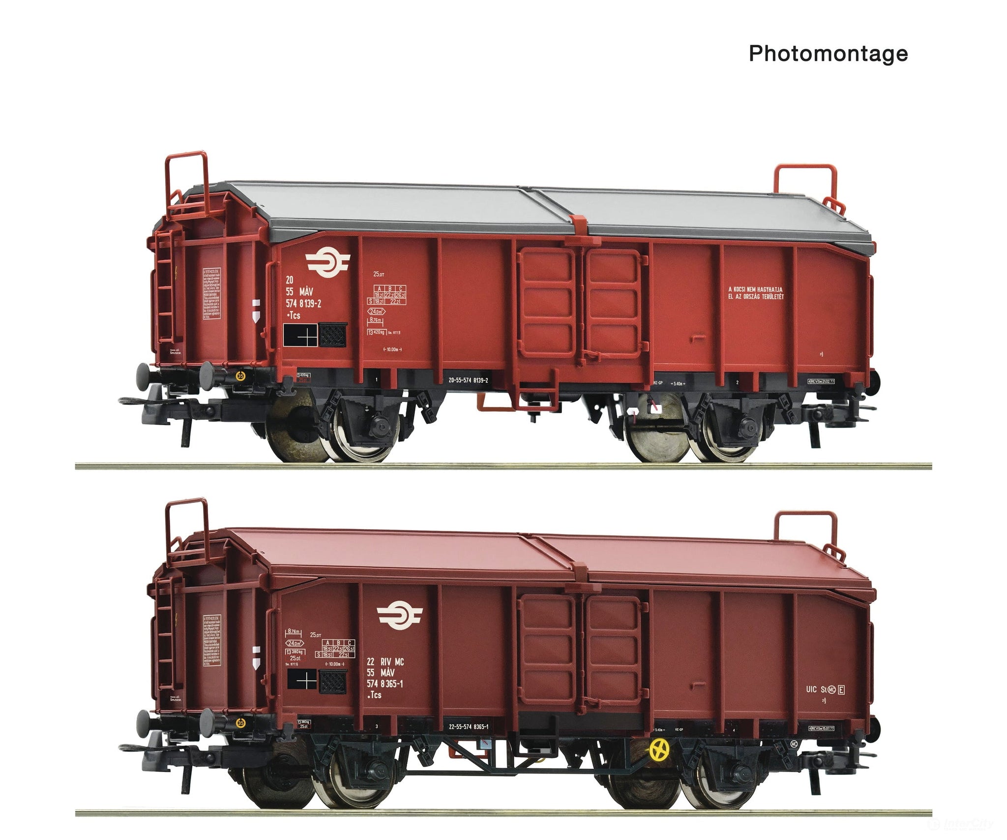 Roco 6600116 HO 2 piece set: sliding roof wagons MAV European Freight Cars