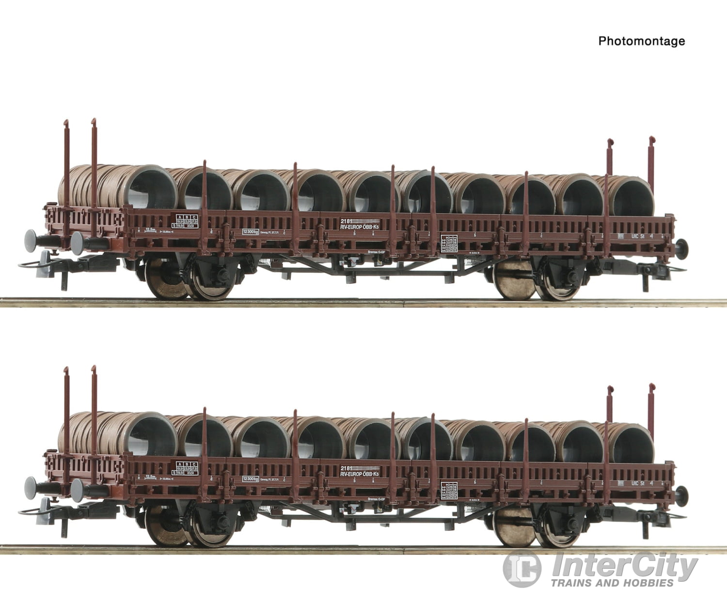 Roco 6600120 Ho 2-Piece Set: Swivel-Type Stake Wagons Öbb European Freight Cars