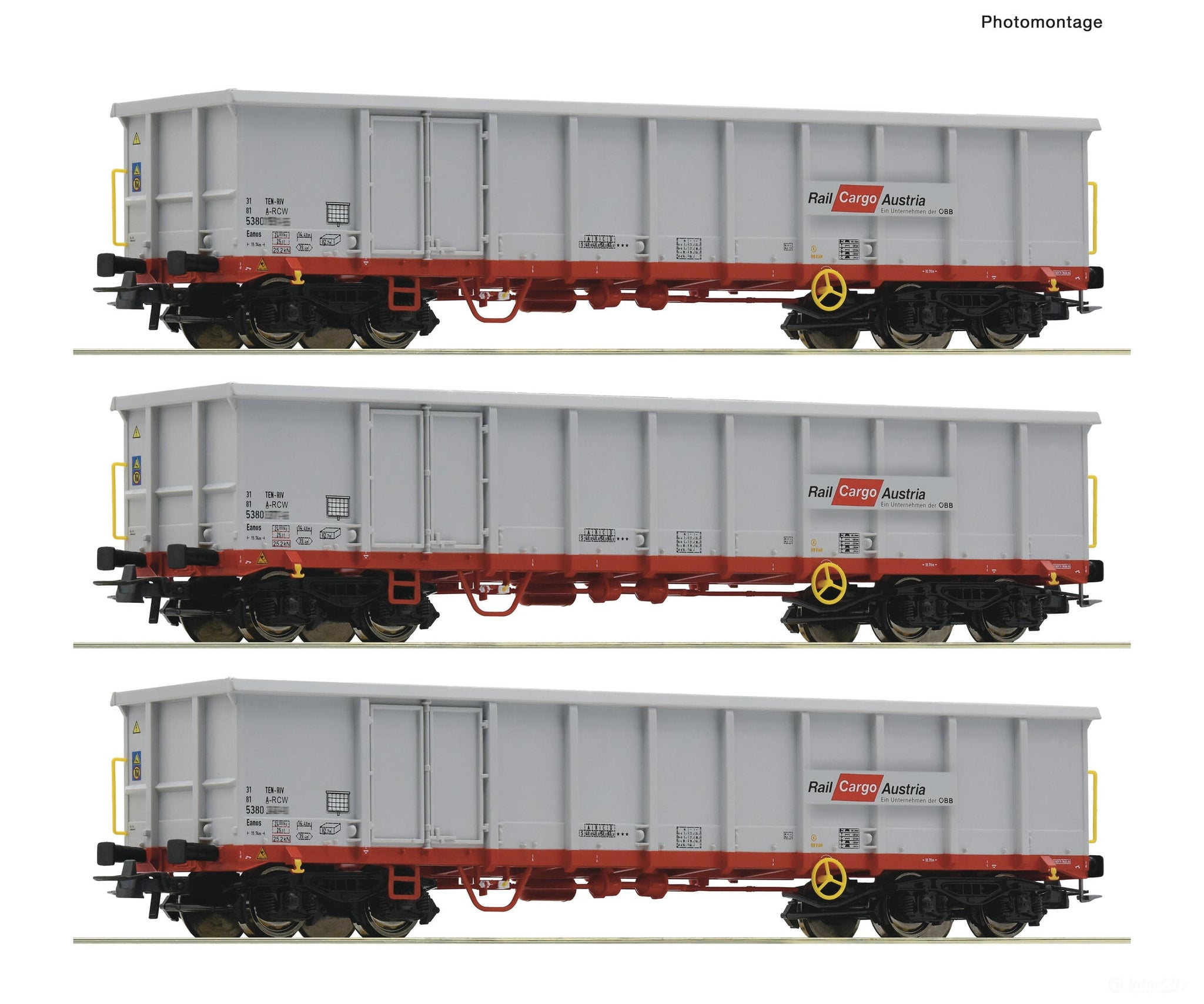 Roco 6600121 Ho 3 Piece Set: Open Goods Wagons Öbb European Freight Cars