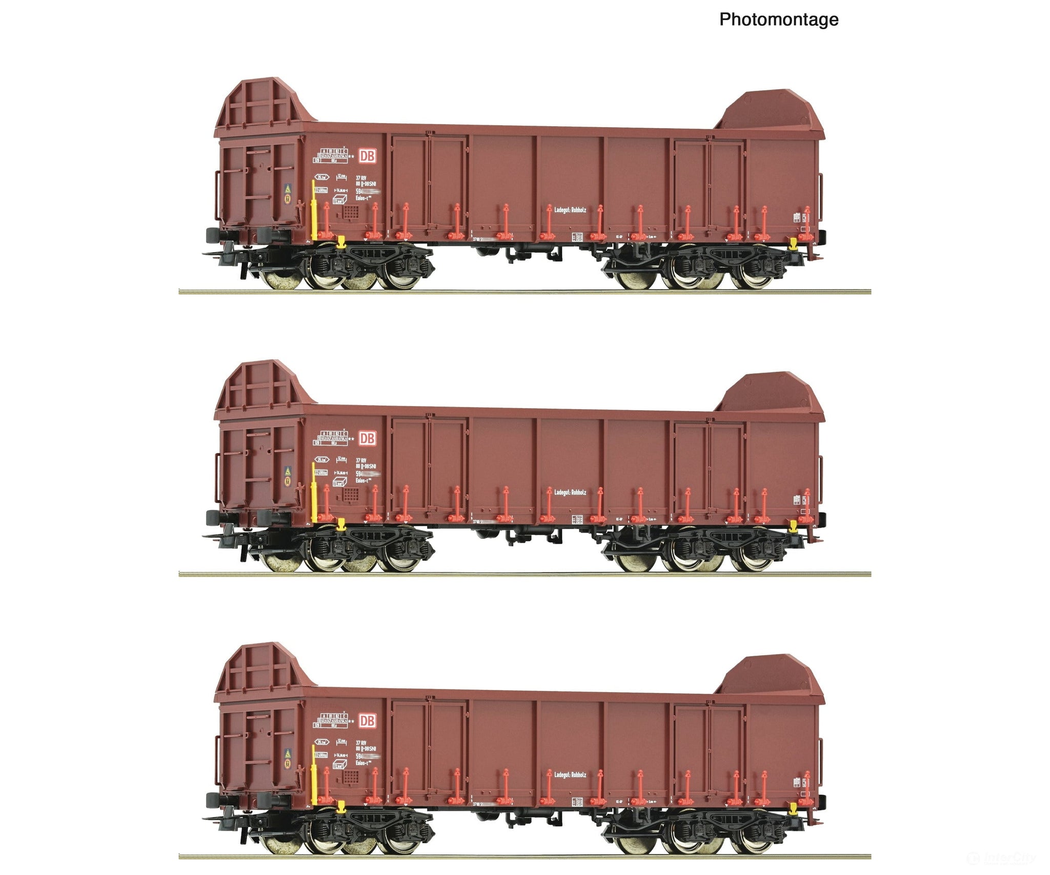 Roco 6600131 Ho 3 Piece Set: Open Goods Wagons Db Ag European Freight Cars