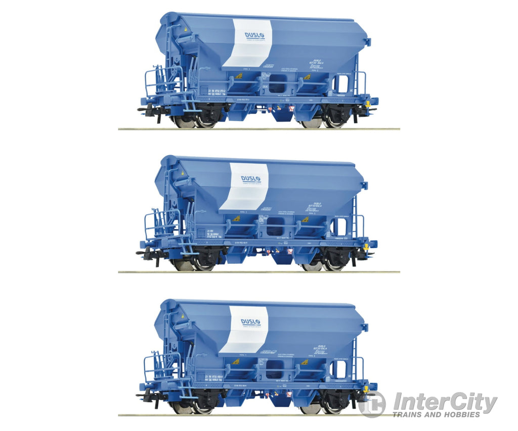 Roco 6600134 Ho 3 Piece Set: Swivel Roof Wagons Duslo European Freight Cars