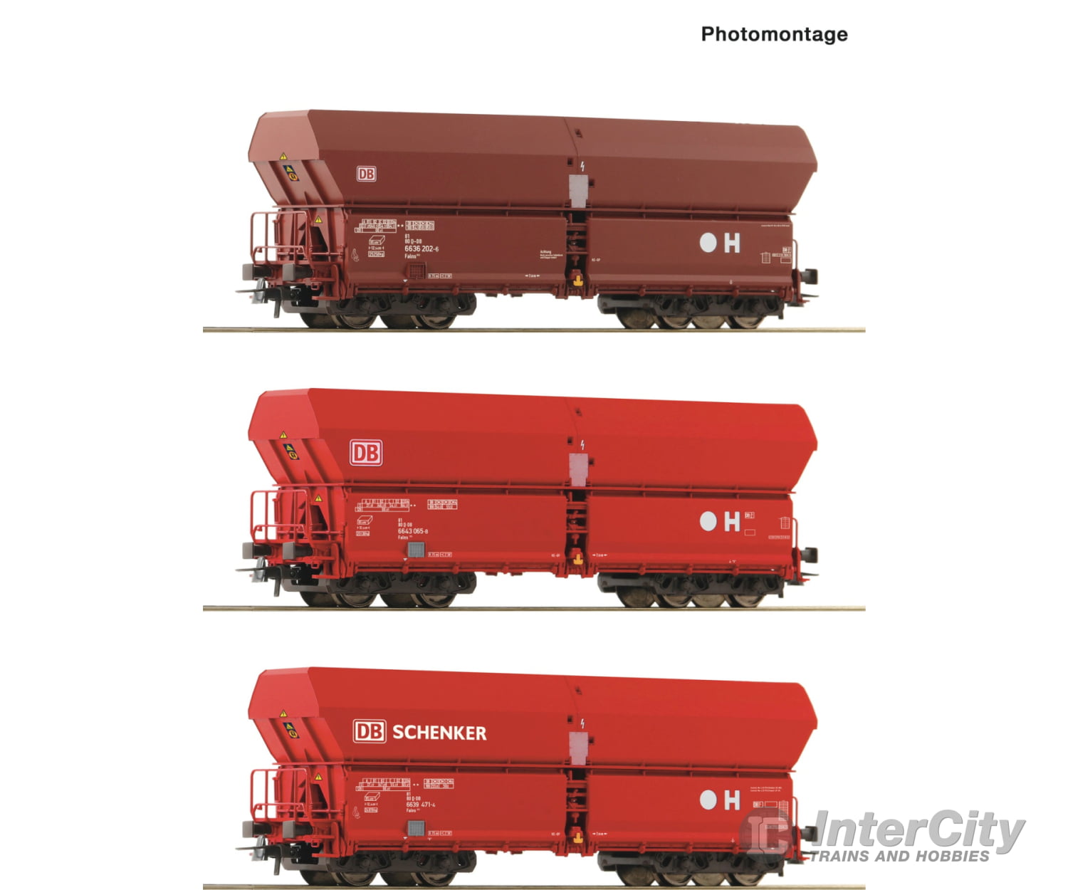 Roco 6600135 Ho 3 Piece Set: Self Unloading Hopper Wagons Db Ag European Freight Cars