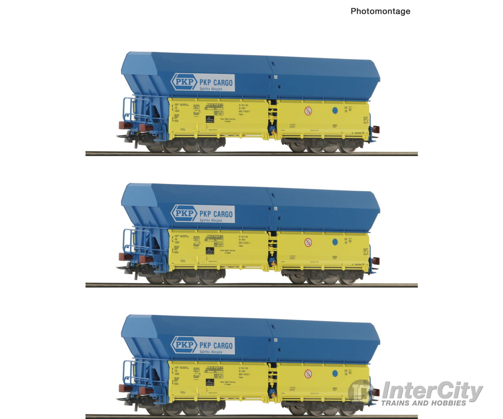 Roco 6600136 Ho 3 Piece Set: Self Unloading Hopper Wagons Pkp European Freight Cars