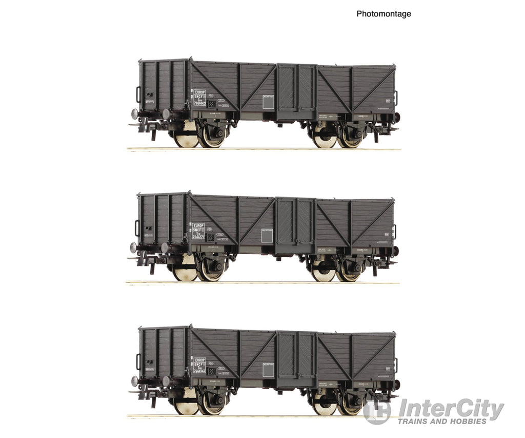 Roco 6600141 Ho 3 Piece Set: Open Goods Wagons Sncf European Freight Cars