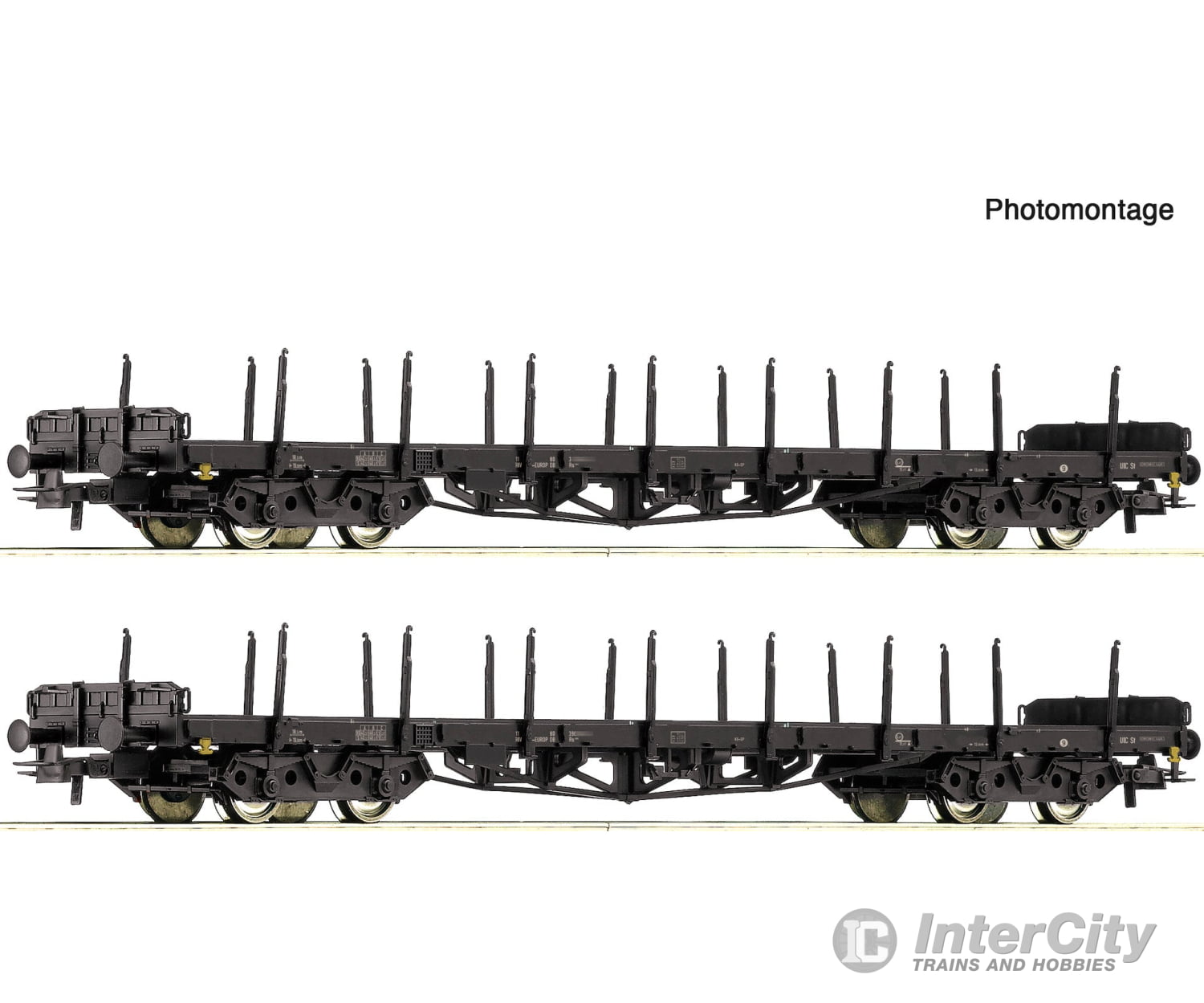 Roco 6600142 HO 2 piece set: Stake wagons DB European Freight Cars